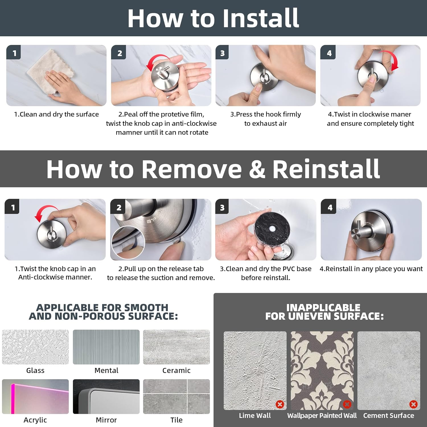 Towel Ring JOMOLA Suction Cup Bathroom Towel Holder Stainless Steel Hand Towel Storage Hanger for Kitchen Shower Bath Towel Rack Bathroom Accessories Wall Mounted Matte Black - Black image number 5