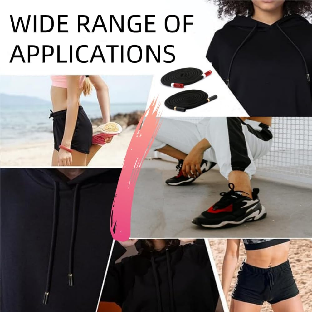 Replacement Drawstrings Drawcords 51IN Cotton Drawstring Cord with Easy Metal Threader Adjustable Easy to Install Perfect for Hoodies Activewear(2Pcs Black, Red) image number 2