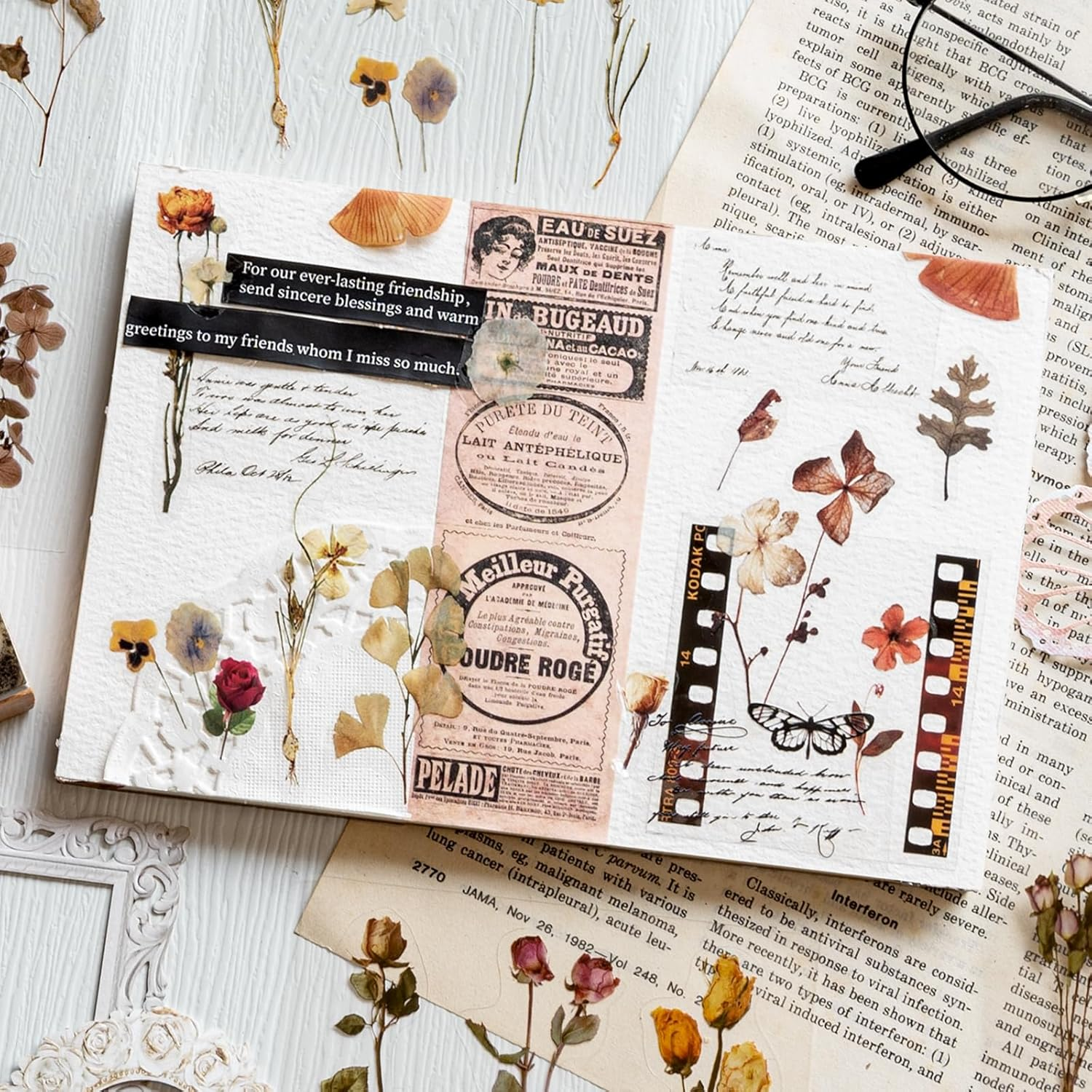 6 Packs Flower Stickers Scrapbook Stickers Decoration Sticker Planner Stickers Assorted Plant Stickers Clear PET for Scrapbooking Journaling Diary Album DIY Arts and Crafts (Bloom) image number 3