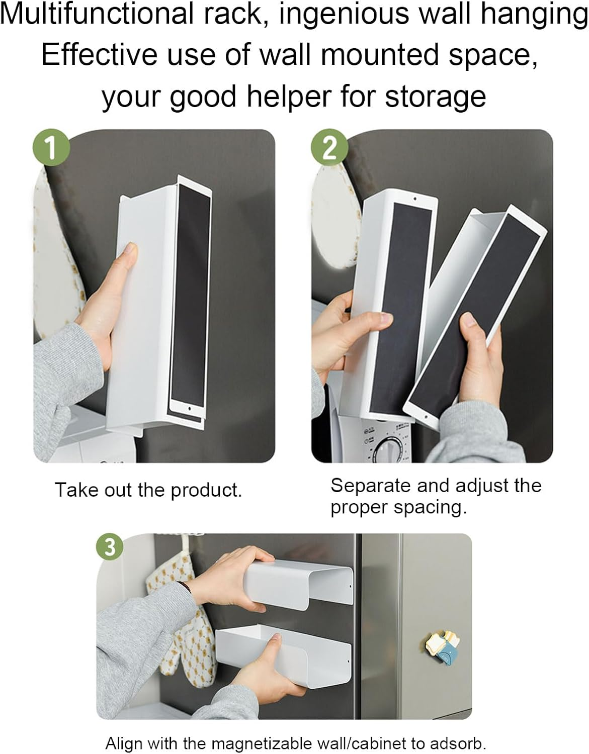 Magnetic Tissue Holder, Magnetic Glove Tissue Dispenser No Punching, Versatile Paper Towel Box Wall Mounted for Refrigerator Kitchen Bathroom (White) - Black image number 3