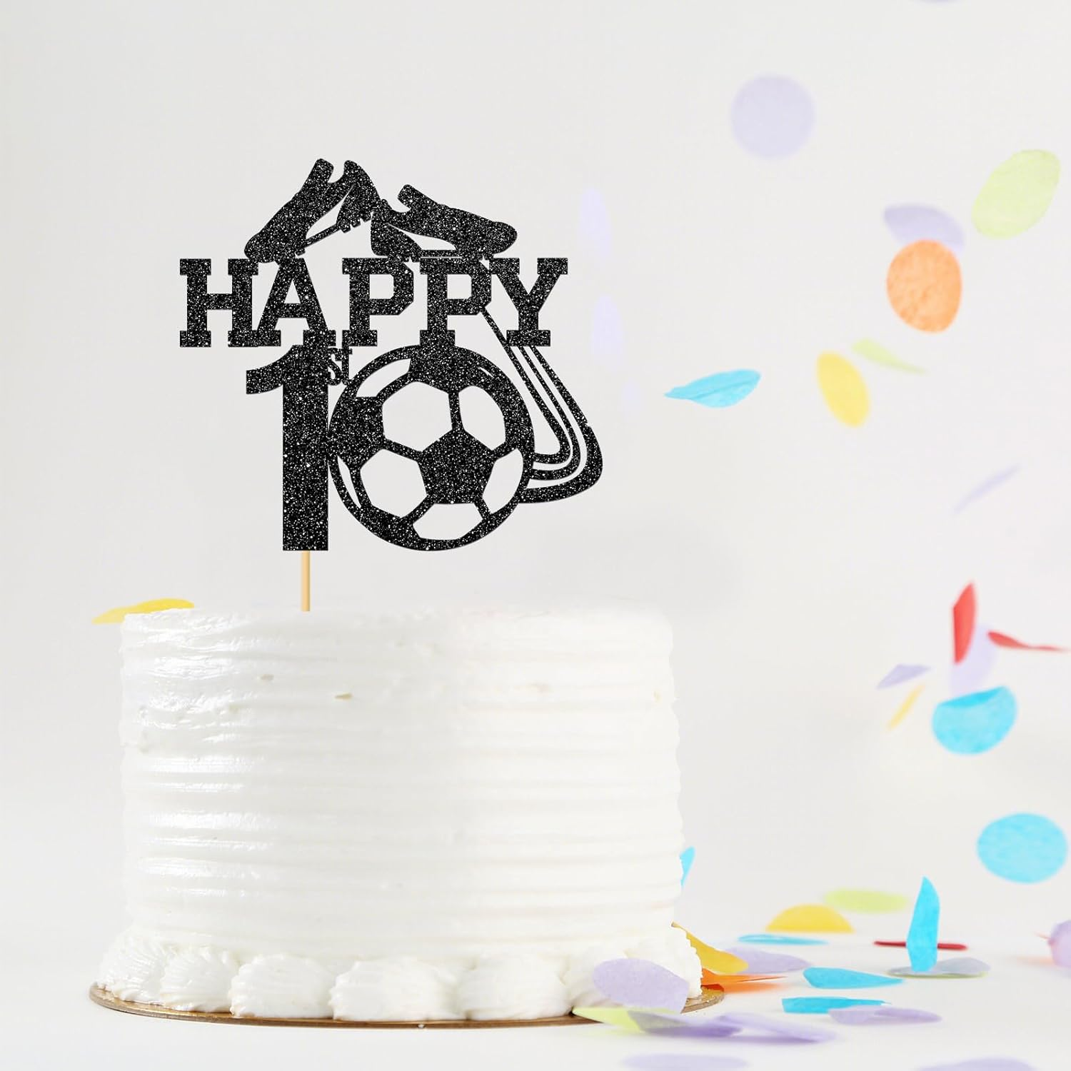 Monmon & Craft Soccer 1St Birthday Cake Topper/Sport Theme Soccer Ball Baby Shower Cake Docer/Soccer Player Boy 1St Birthday Party Decorations - Black Glitter image number 3