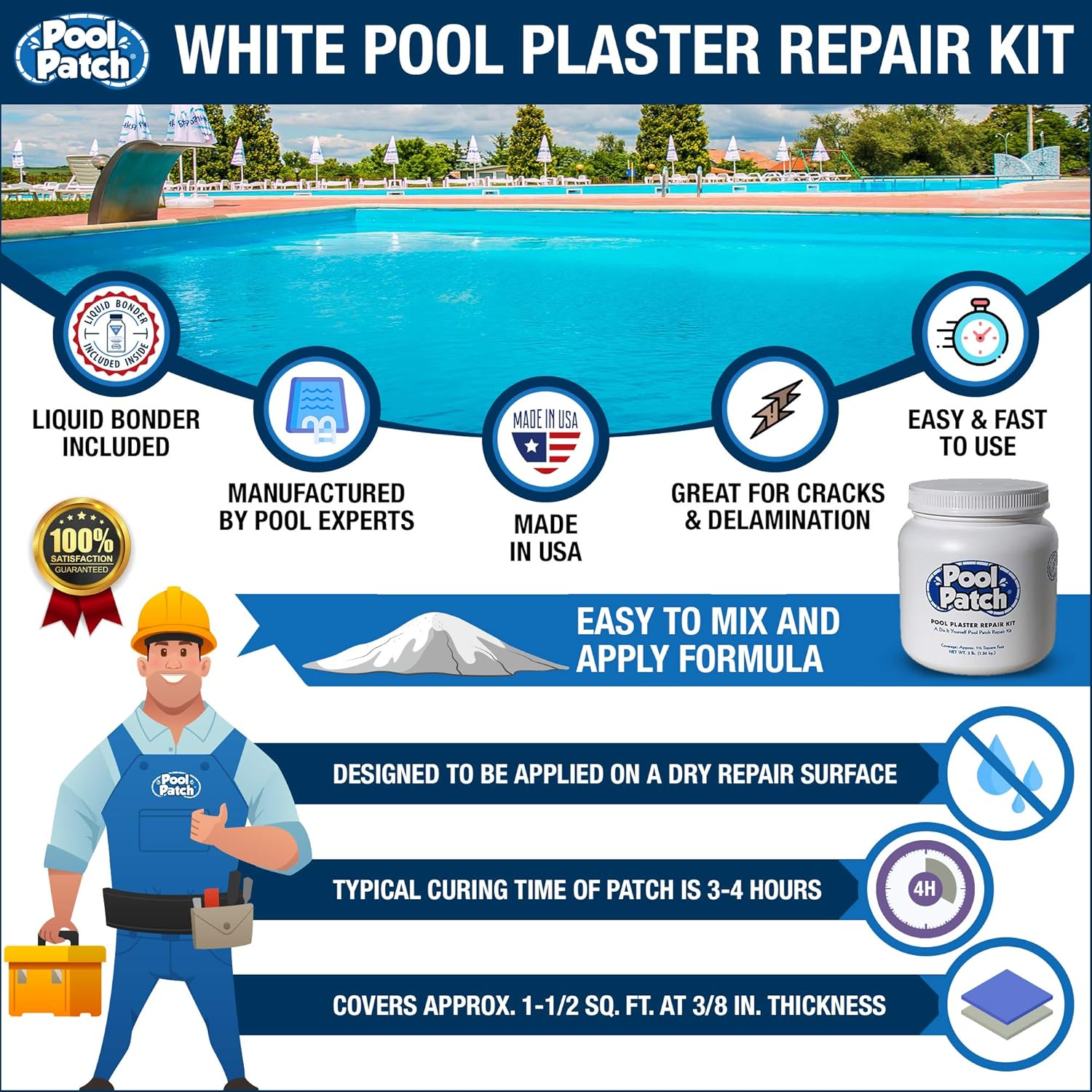 Pool Patch Pool Plaster Repair Kit, 3-Pound, White image number 4