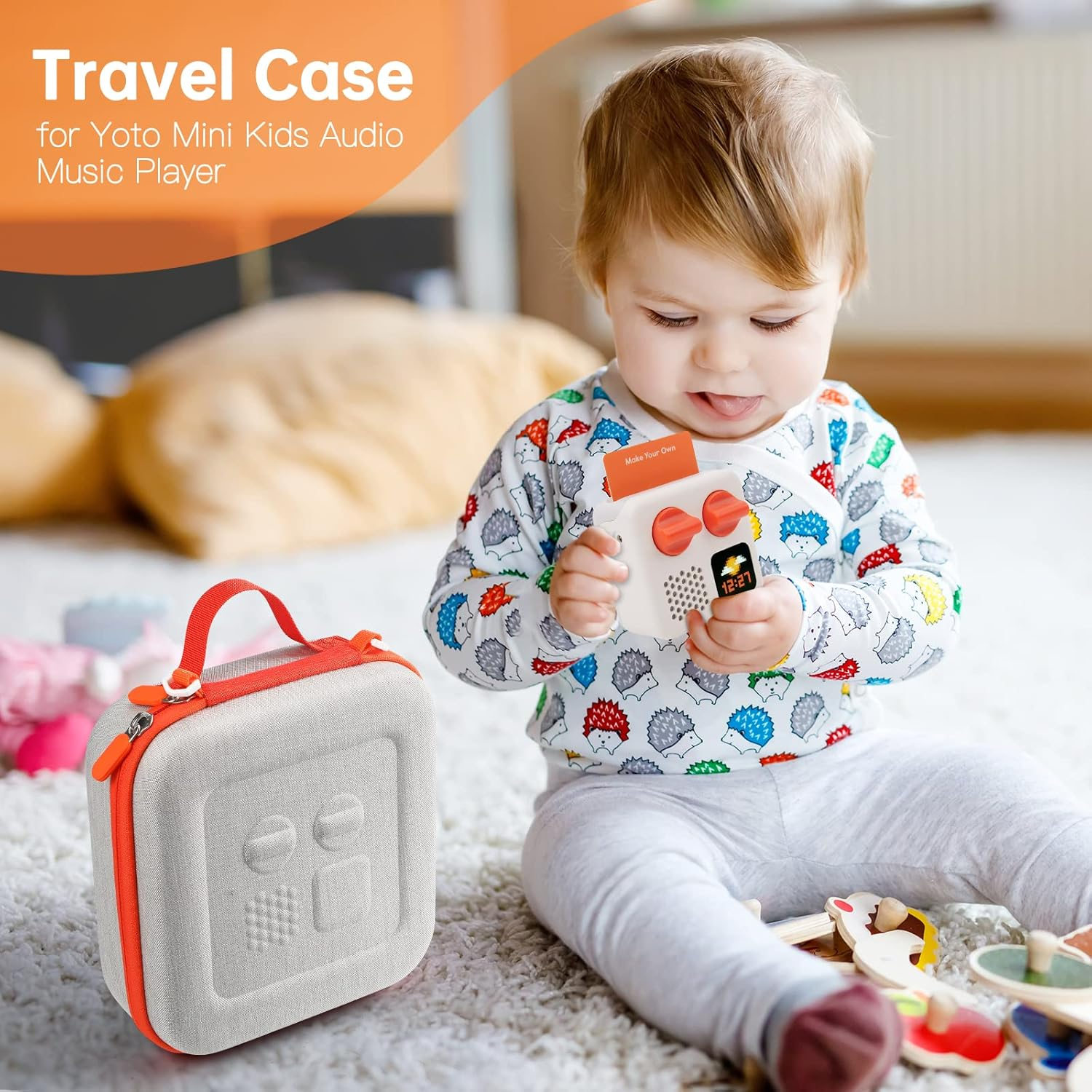 Hard Travel Case for Yoto Mini Portable Bluetooth Audio Player, EVA Storage Bag with Carrying Strap for Story Player, Audio Card, Charging Cable (Large, Grey) image number 2