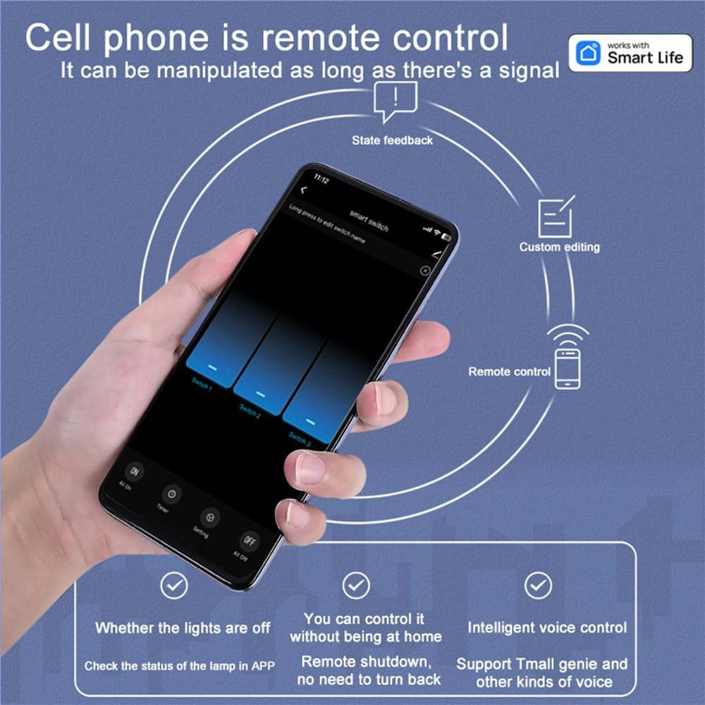 Wifi Touch Panel Switch Home Smart Switch Panel LED Indicator Light Tempered Glass Panel Light Switch Work with Tuya App Wall Touch Smart Switch White 2 Way image number 2