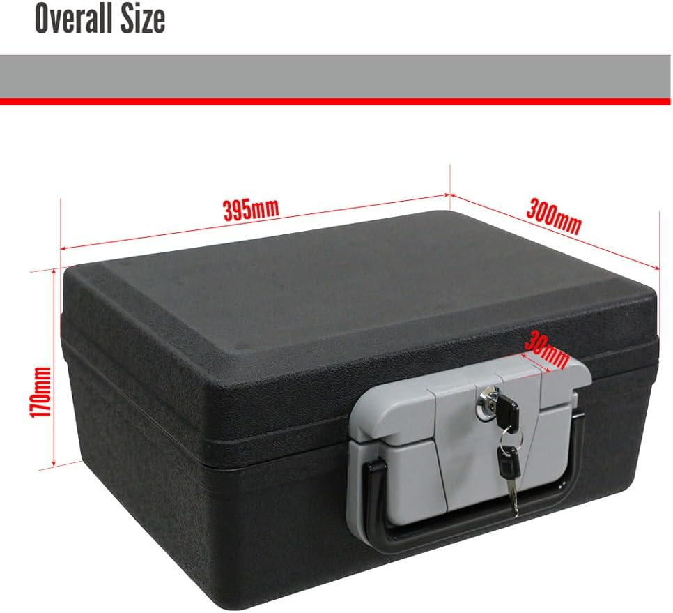 Security Box Fireproof Waterproof Chest Key Lockable Fit A4 Safe Cash Box Money