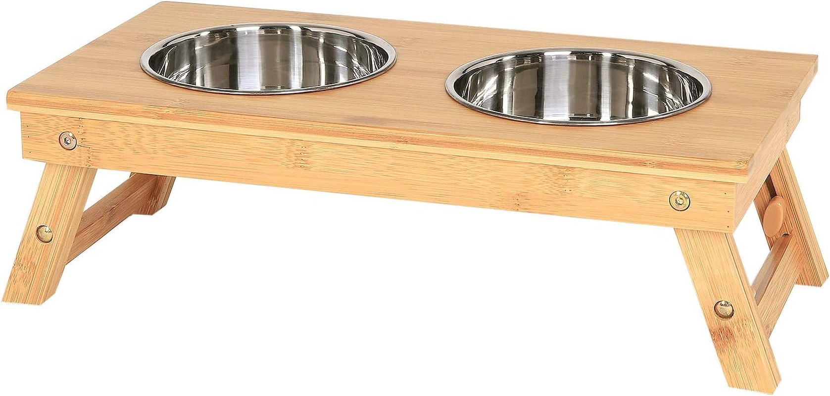 Lionto Dog Bowl Height Adjustable Feeding Station Feeding Bar Raised Bowl Rack for Pets Made of Bamboo image number 1
