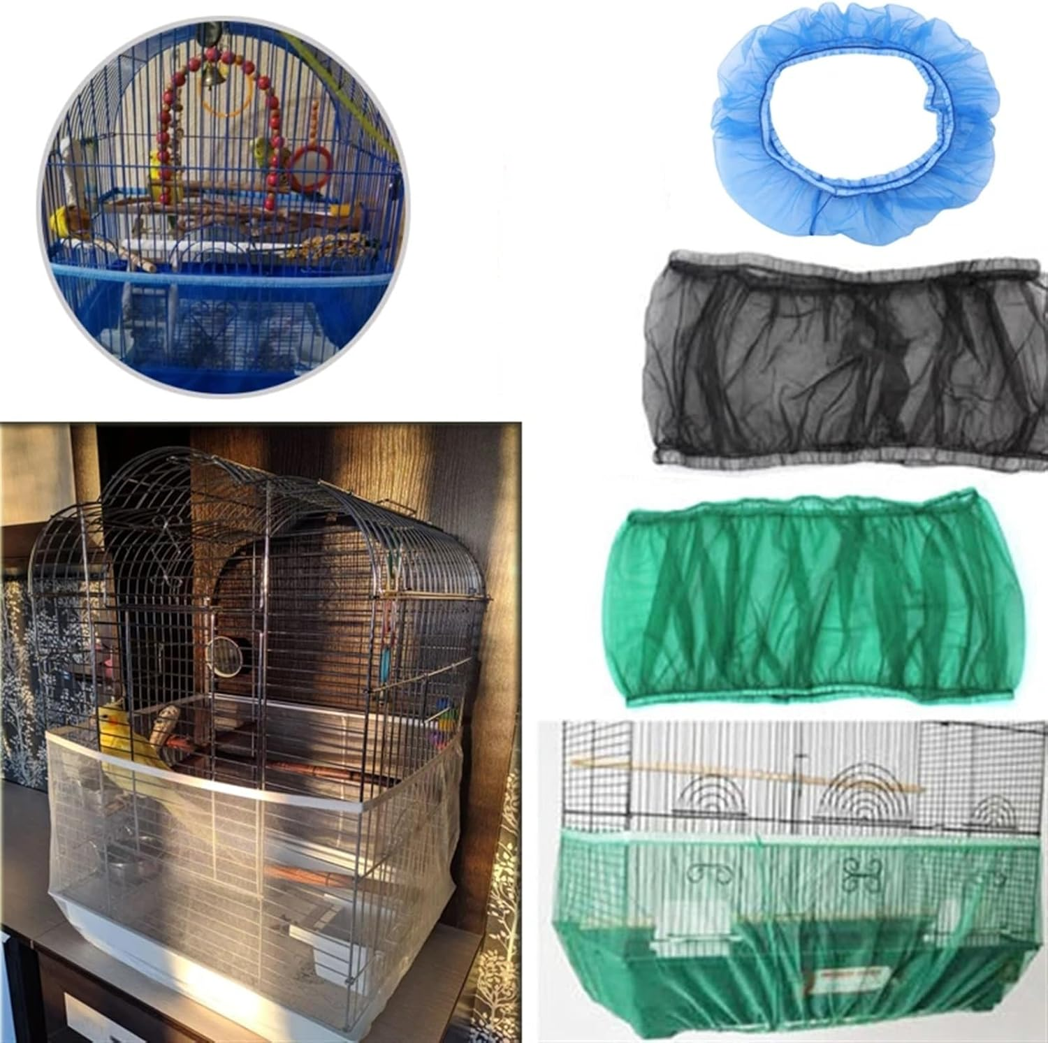 Zqnaznfdelarge Bird Cage Cover, Bird Cage Mesh Net Cover 4Pcs Easy Clean Bird Cage Covers Nylon Mesh Bird Cage Net(Green,L) image number 2