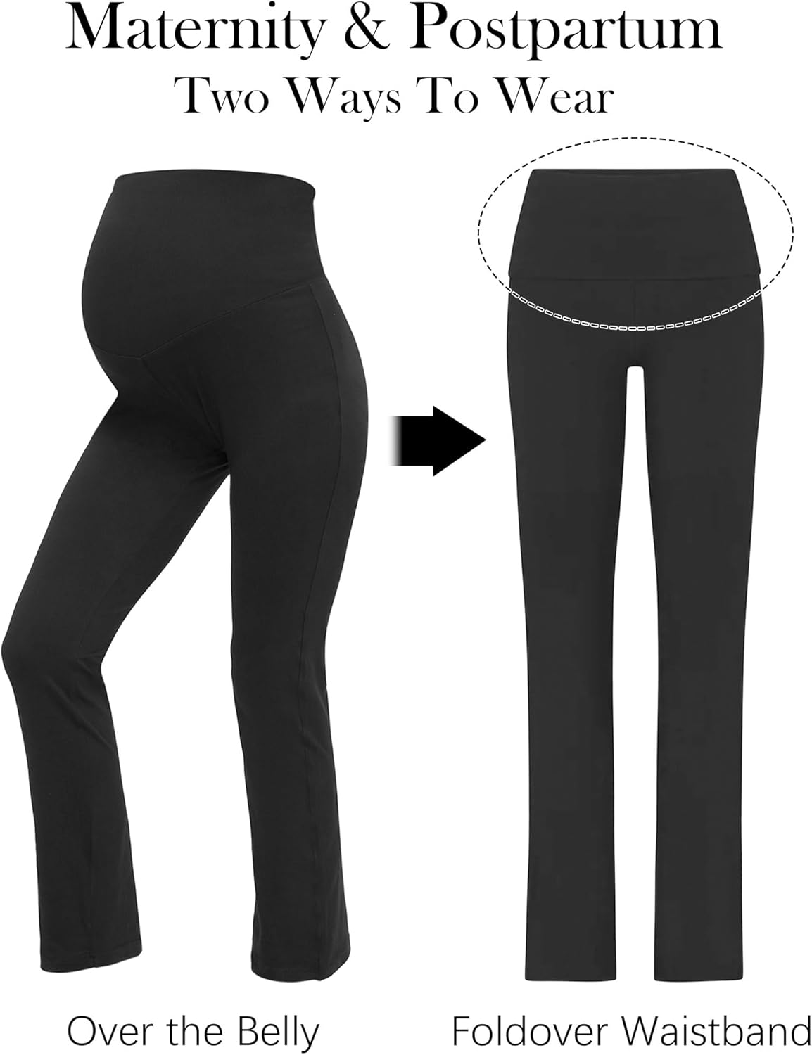 Buttery Soft Fold over Straight Leg Leggings, Two Ways to Wear, before during after Pregnancy image number 3