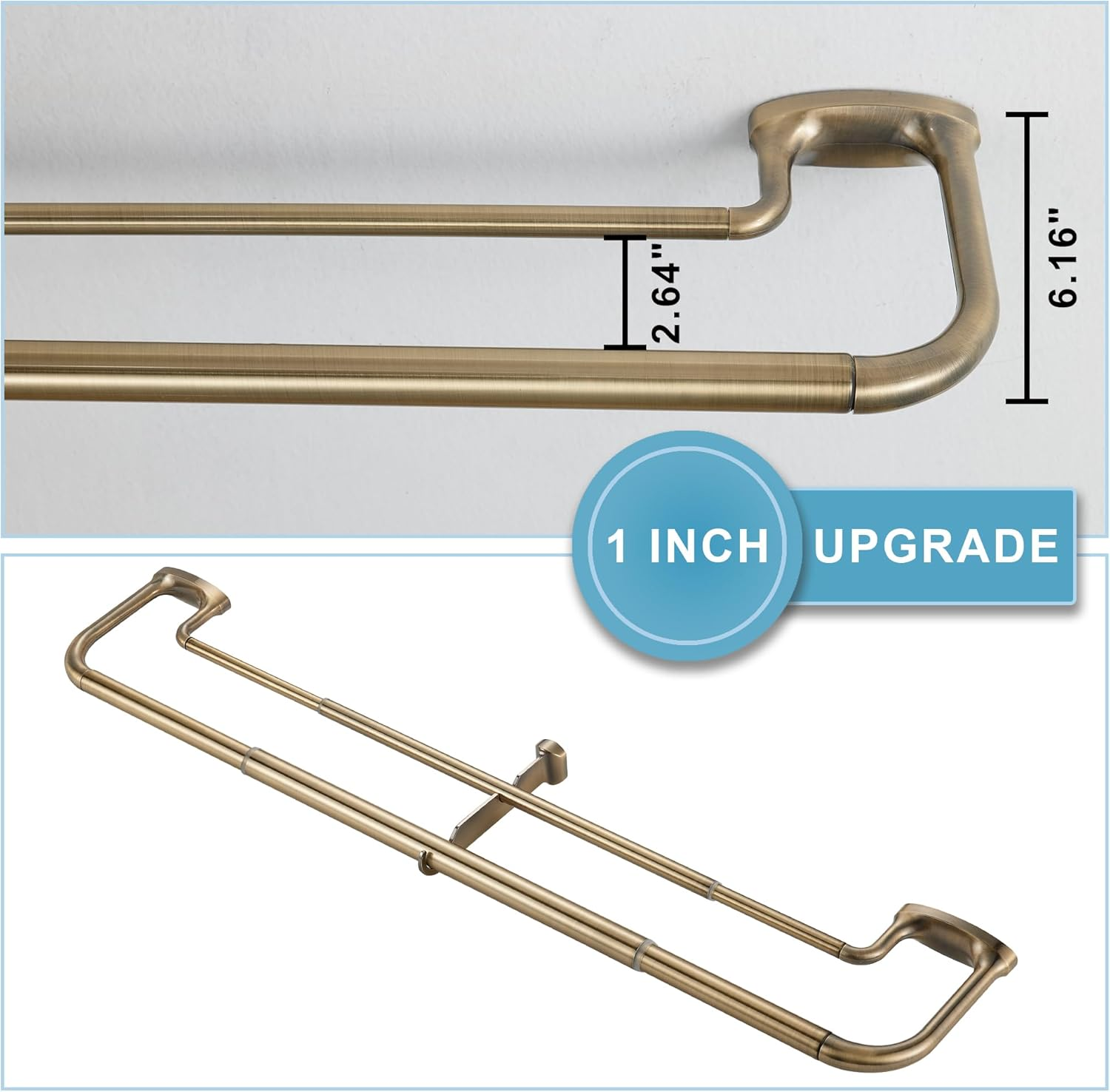 Mayrhyme Double Curtain Rods, Wrap around Curtain Rod for Windows, Internal Splicing 1'' Front and 5/8'' Back Adjustable Curtain Rod with Aluminum Finials and Brackets (Antique Bronze, 28-120") image number 5