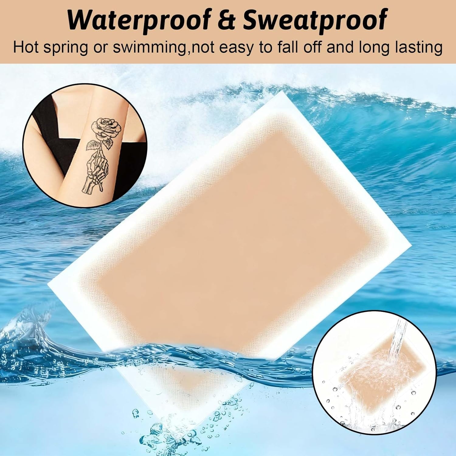 Vymoreon 10PCS Natural Looking Invisible Waterproof Tattoo Cover up Patch, Tattoo Paper, Body Concealer Makeup Sticker (Natural) - Natural image number 3