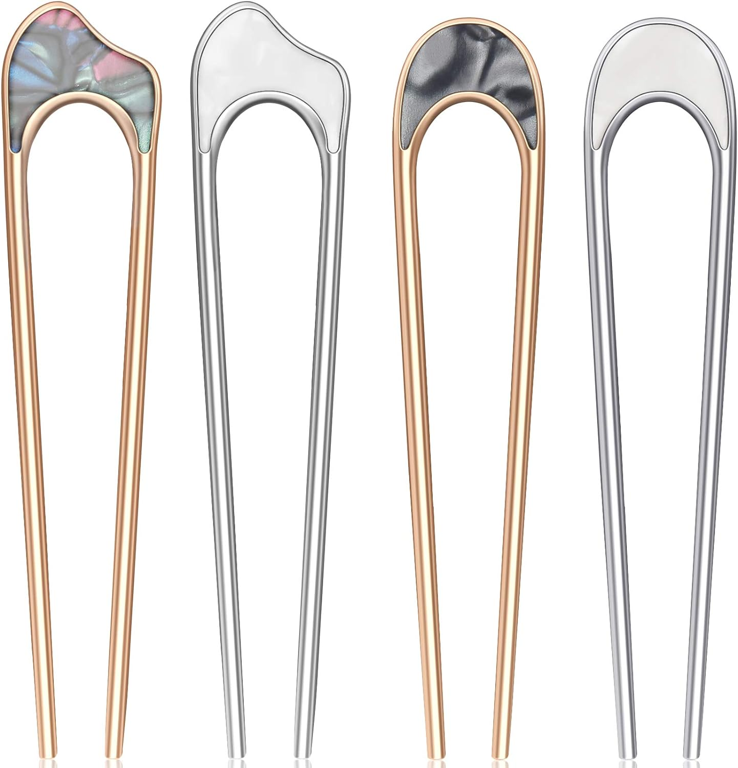 Chuangdi 4 Pieces U Shaped Hair Fork Vintage Metal Hair Pin Stick Elegant Headdress Accessory for Woman Girl(U Gold and Silver)