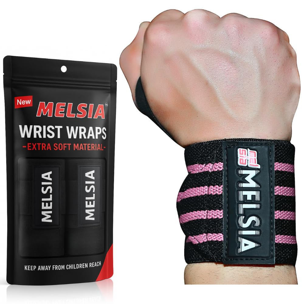 Wrist Wraps Support Brace for Weightlifting, Powerlifting, Bodybuilding & Gym Training, Adjustable Straps with Attached Thumb Loops, Ergonomic Design for Men and Women (Pink Stripes)