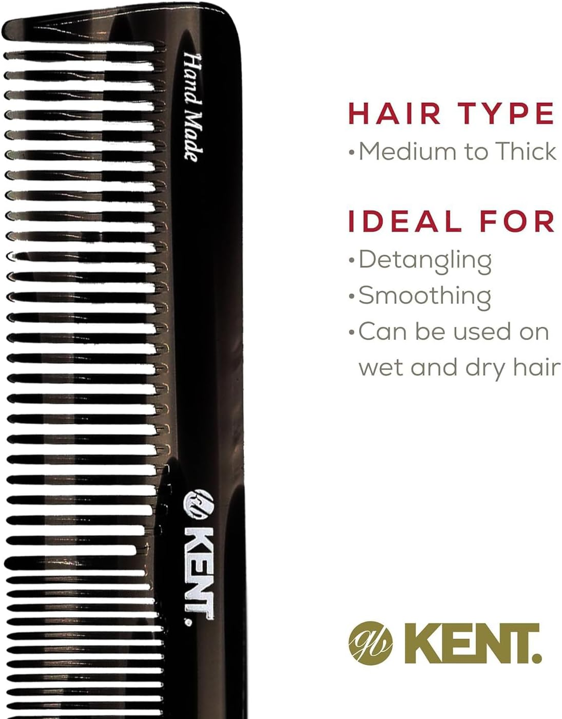 Kent 16T Black Graphite Fine and Wide Tooth for Daily Grooming,Handmade Styling Comb for All Hair Types,Wet or Dry Hair Detangling Comb for Men and Women,Saw Cut Hand Polished,Made in England image number 3