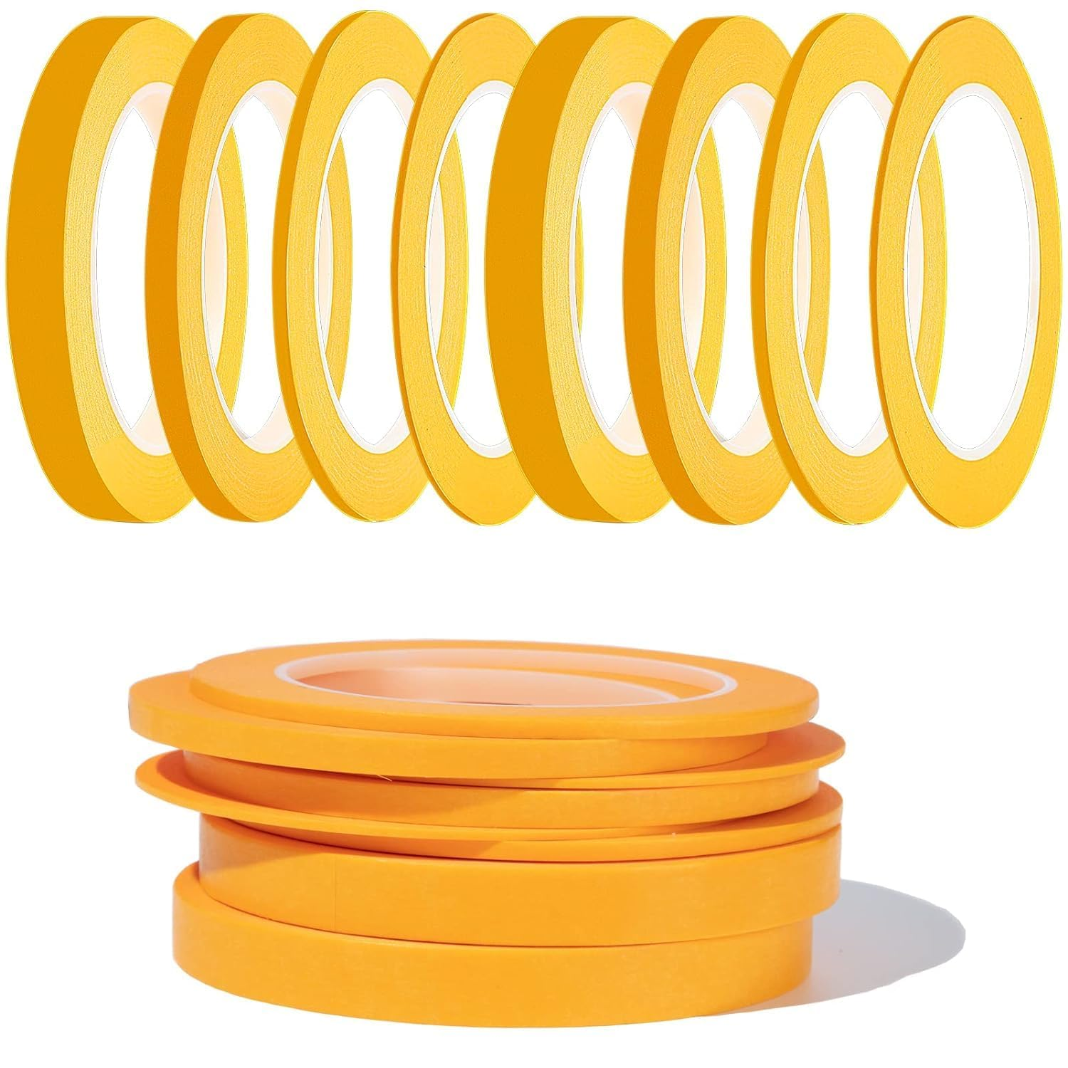 8 Rolls Pinstripe Thin Painters Tape, Yellow Painters Tape 1/16, 1/8, 1/4 and 1/2 Inch Wide Painter Automotive Masking Tape for DIY Car Auto Paint Art (52 Yard) image number 3