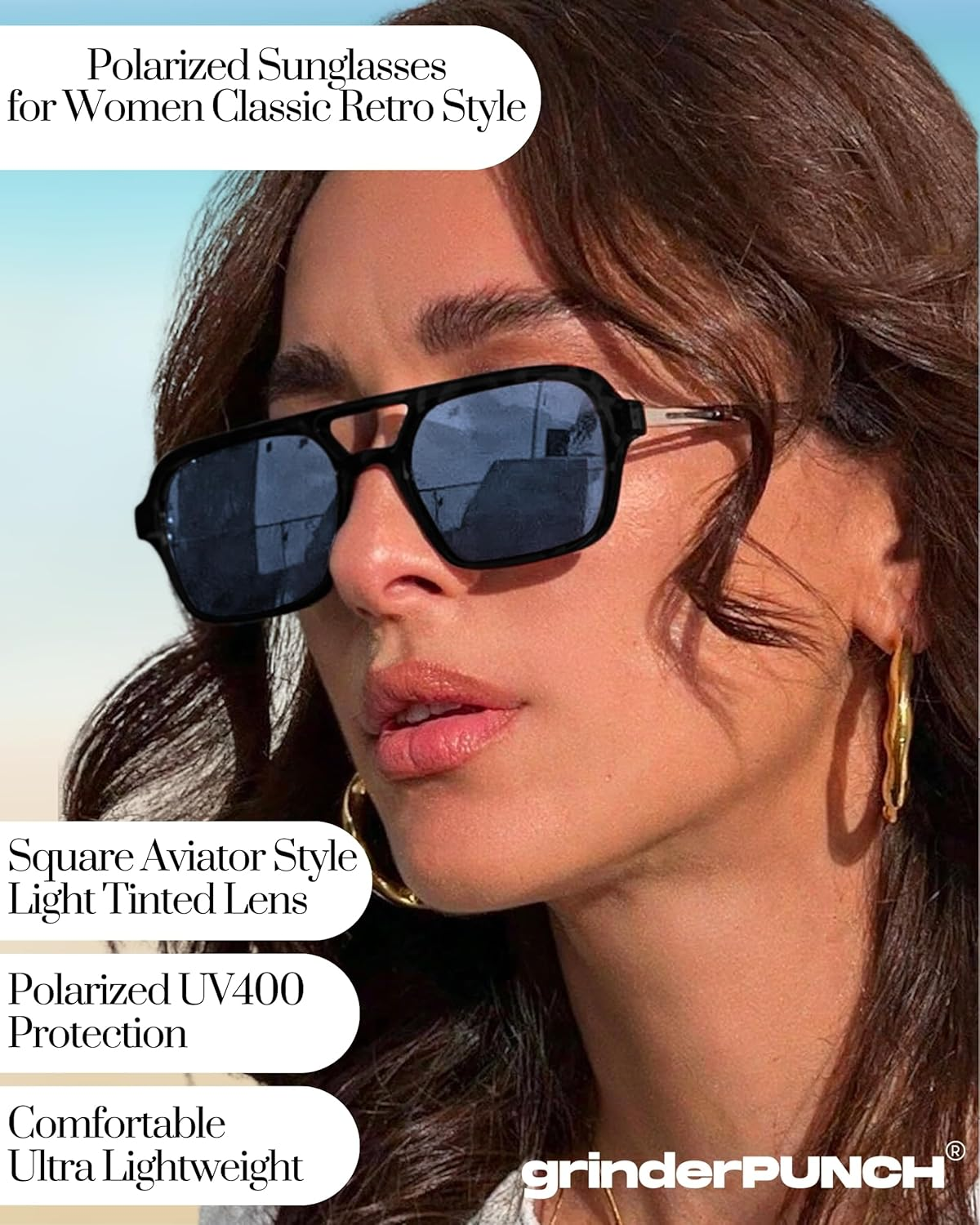 Grinderpunch Retro Flat Square Trendy Sunglasses for Womens Mens Vintage 70S Style Double Bridge Sunglasses - Black Metal Frame/Yellow Lens image number 4