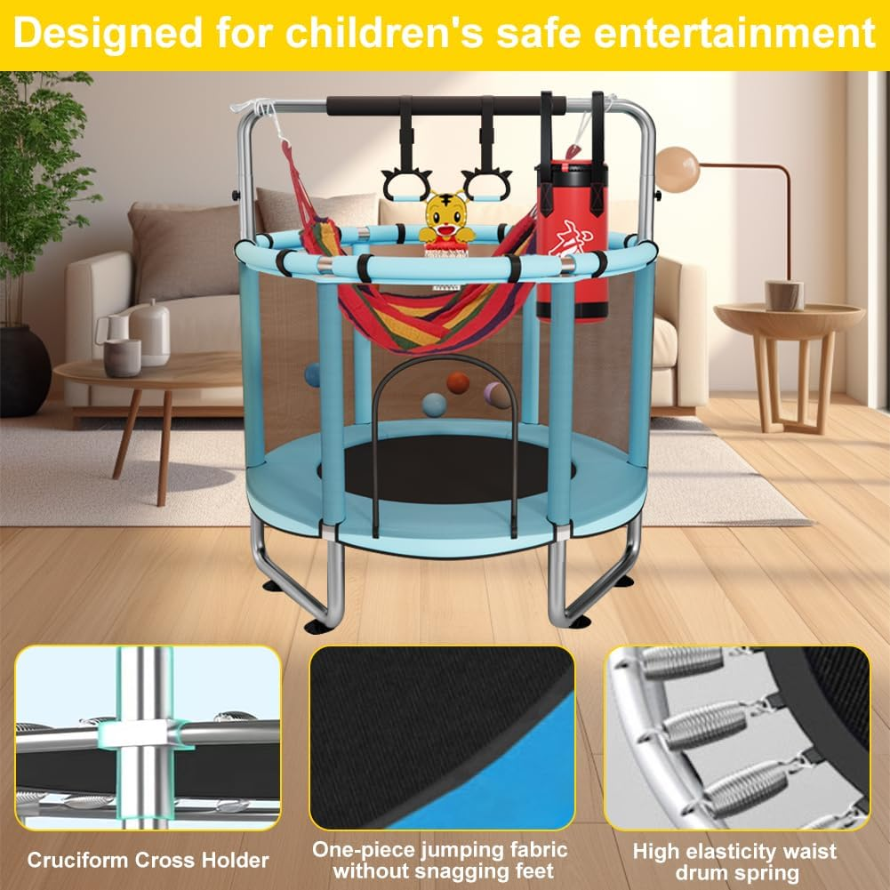 Childrens Trampoline Small Toddler Trampoline for Kids Toddlers 4.6 FT Indoor Outdoor with Safety Enclosure Net Birthday Gifts for Boy Girl Age