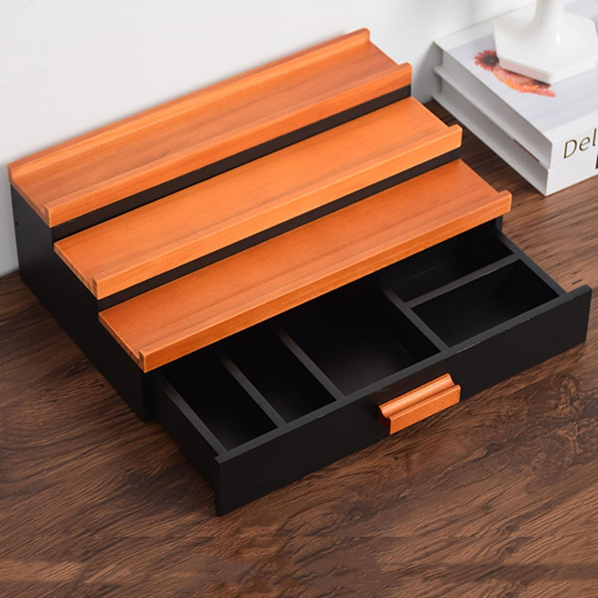 AIMALL Solid Wood Makeup Organiser 3-Tier Drawer Storage Rack for Desktop Lipstick Eye Shadow Perfume Display Holder 12.5In X 7.6In X 4.3In image number 1