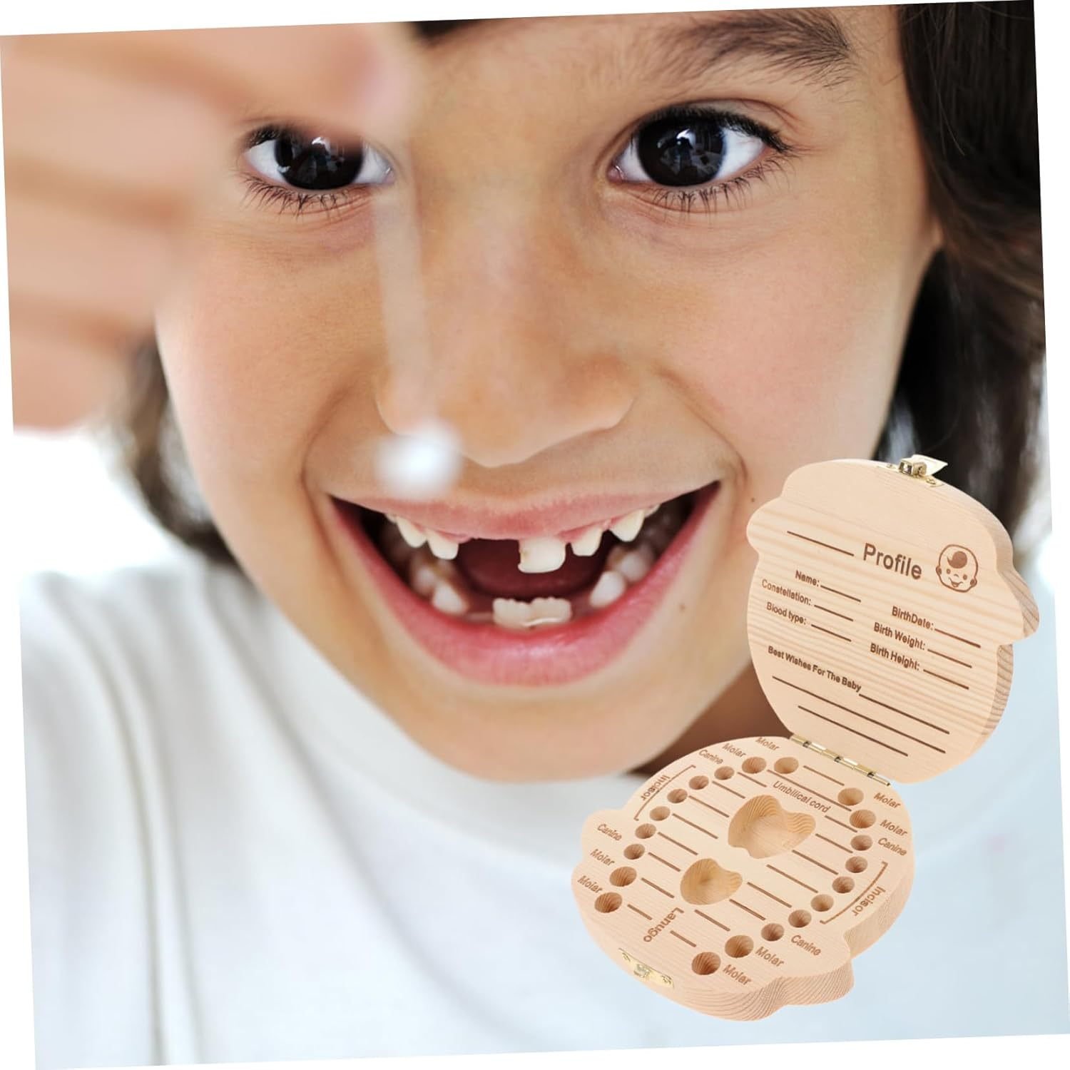 Baby Tooth Keepsake Box Wooden Cartoon Infant First Tooth Storage Organizer Boys and Girls Keepsake Container for Baby Memory image number 1