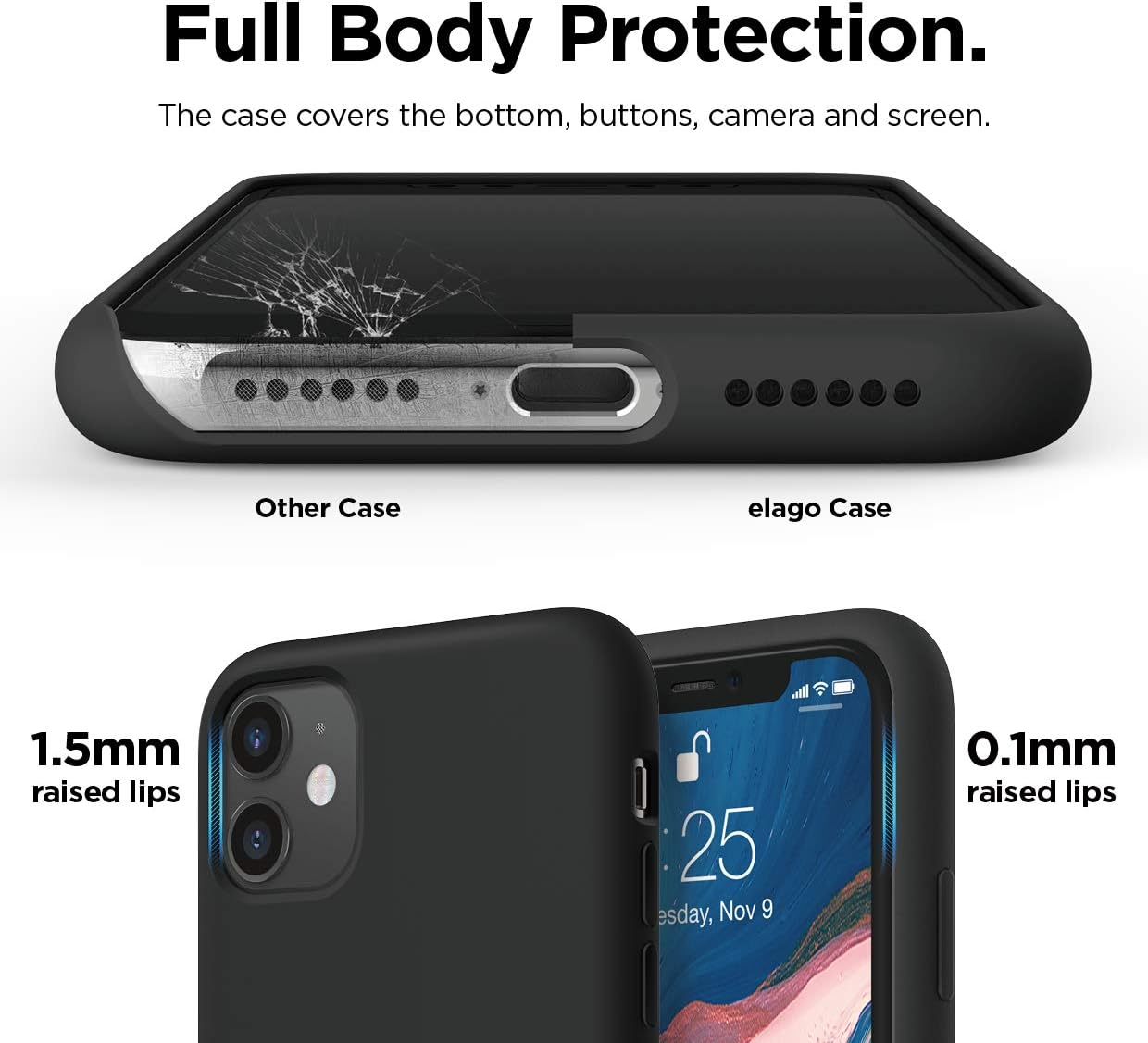 Elago Liquid Silicone Case Designed for Iphone 11 Case (6.1"), Premium Silicone, Full Body Protection : 3 Layer Shockproof Cover Case (Black) image number 6