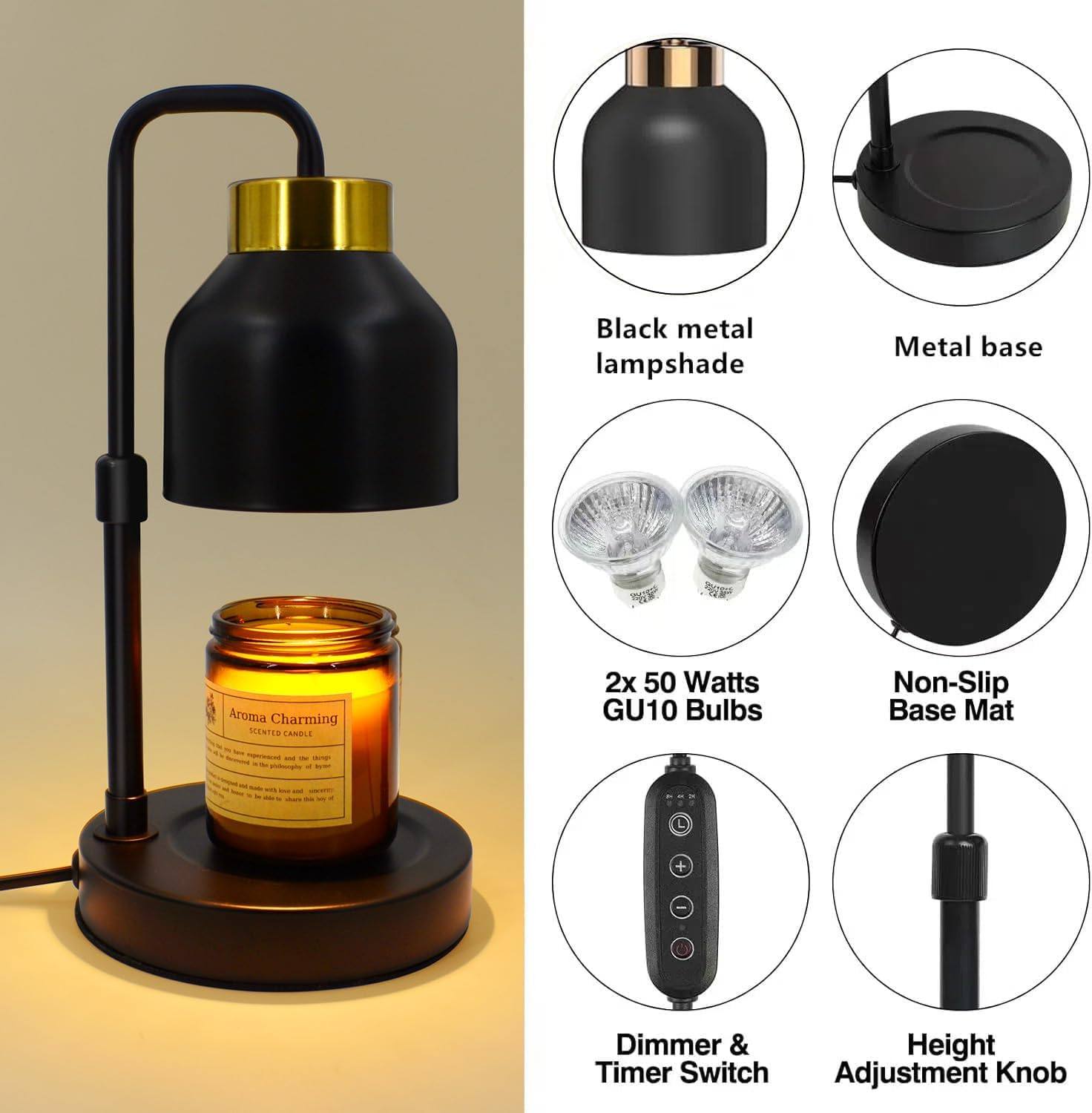 Candle Warmer Lamp,Electric Candle Warmer with Timer Dimmer Adjustable Height, Mom Christmas Birthday Gifts for Women, House Warming Gifts New Home Bedroom Decor image number 5