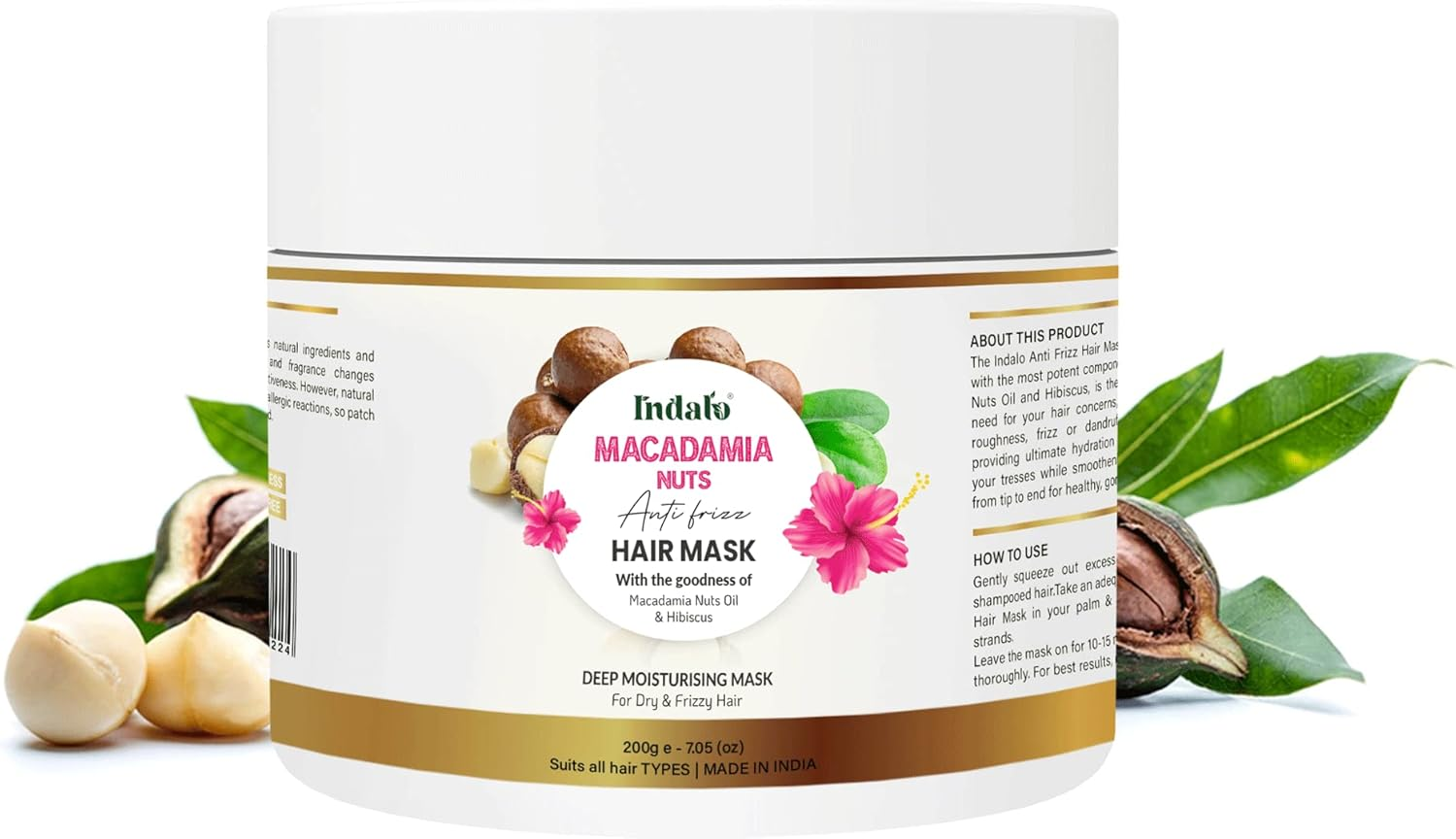 Indalo Macadamia Nuts anti Frizz Hair Mask with Hibiscus, Deep Moisturising for Dry & Rough Hair Mask | Soft, Smooth & Shiny Hair for Men & Women - 200Gm image number 6