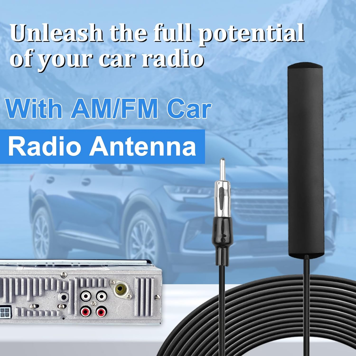Universal Car Radio Antenna AM FM Hidden Windshield Adhesive Mount Patch Antenna with Cable and DIN Plug Connector for Vehicle Truck SUV Carstereo Media Receiver -10Ft/3Meters image number 5
