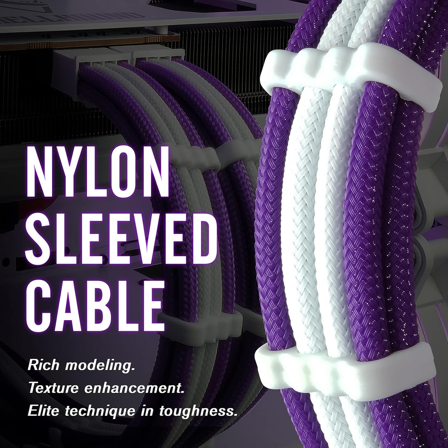 EZDIY-FAB PSU Cable Extension Kit - Sleeved Custom Power Supply Extension 16 AWG 24-PIN 8-PIN 6-PIN 4+4-PIN with Combs - White Connector and Purple Cable image number 2