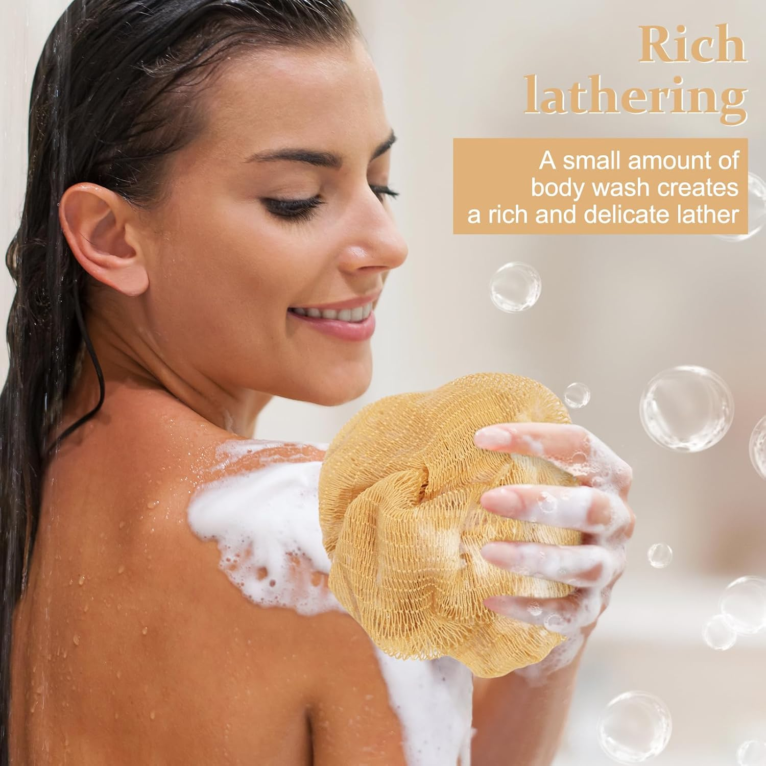 African Net Sponge with Knots,Authentic Exfoliating Bath Sponge for Deep Cleansing, Long-Lasting Body Scrub, Shower & Bath Accessories for Women & Men (Gold) - Gold image number 3