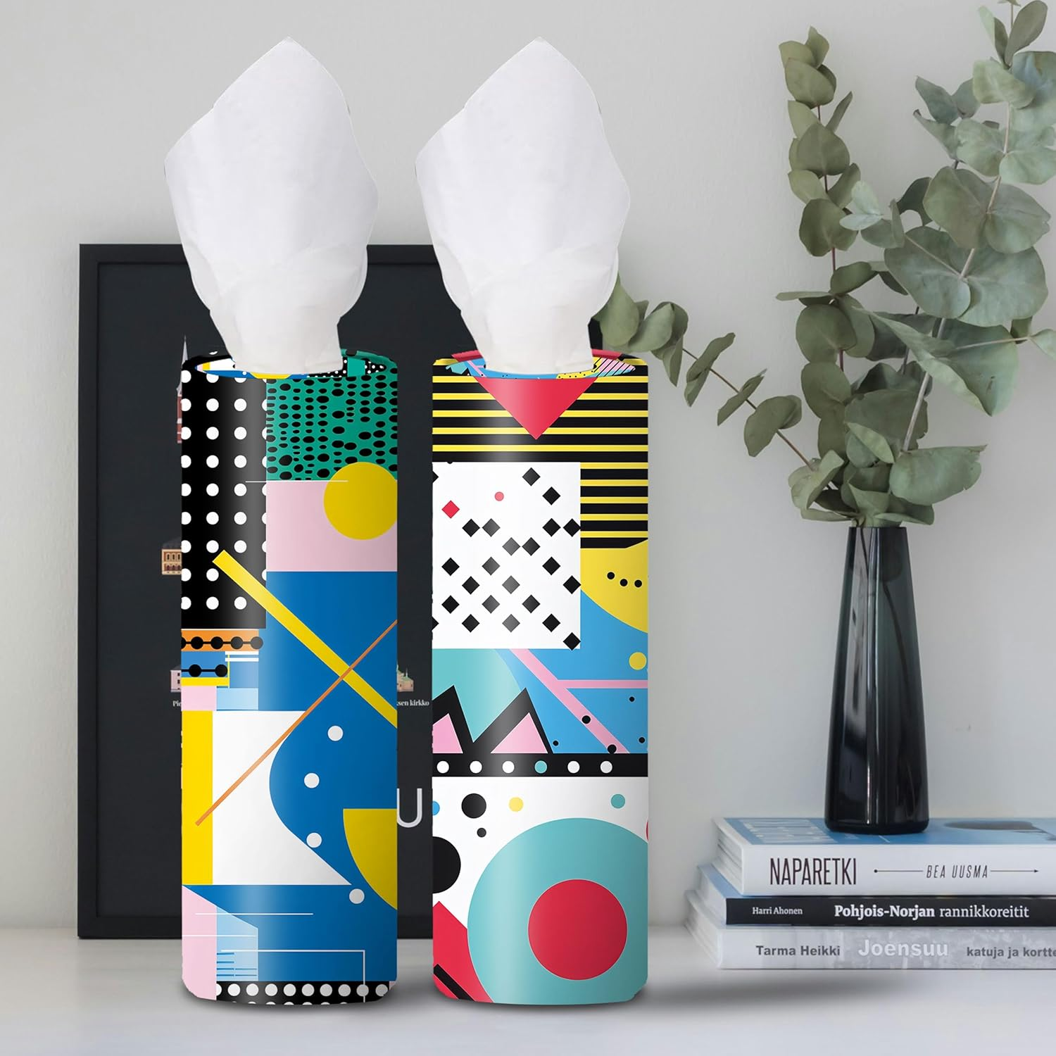 4-Pack Car Tissue Cylinders - 1980S Geometric Pattern, Fits Car Cup Holders, Travel Tissue Tubes with Facial Tissues (Geometric Design) - Style E image number 6