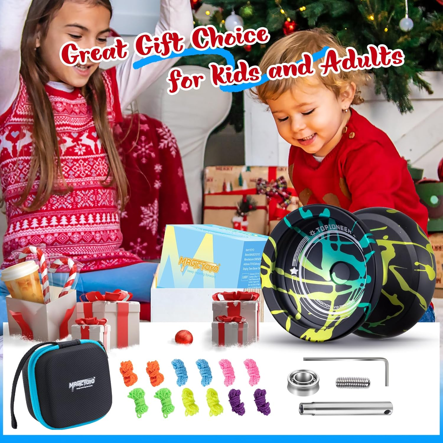 MAGICYOYO V12 Yoyo Professional Responsive Yoyo for Kids 8-12, Unresponsive Yo Yo for Adults, Dual Function Fingerspin Trick Yoyo with 12 Yoyo Strings + Yo-Yo Accessory Kit (Black Green Cyan) image number 5