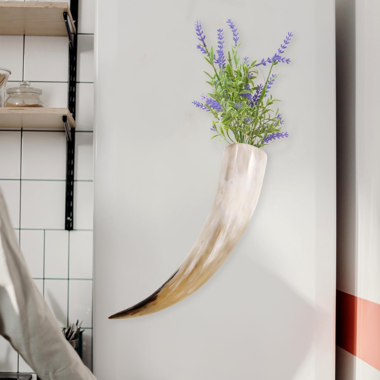 Luxshiny Cow Horns Wall Decor Vintage Ox Horn Vase Vintage Decorative Vase Style Ornament for Home Decor Craft, 30 X 7 X 5.5Cm image number 2