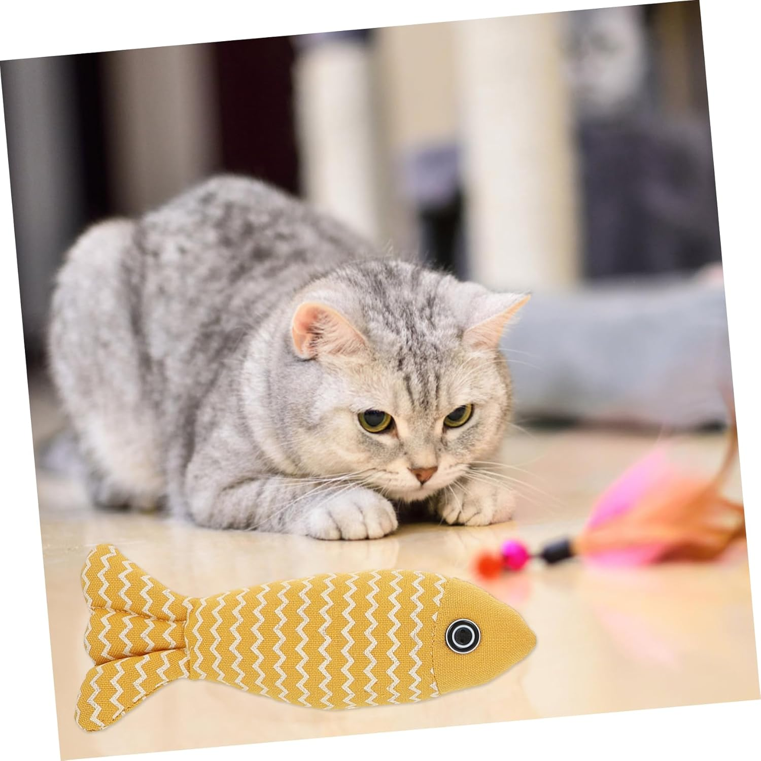 Sosoport 2Pcs Interactive Fish Model Cat Teaser Toys for Indoor Cats Realistic Catnip Stuffed Fish Pillows Yellow to Play and Exercise image number 5