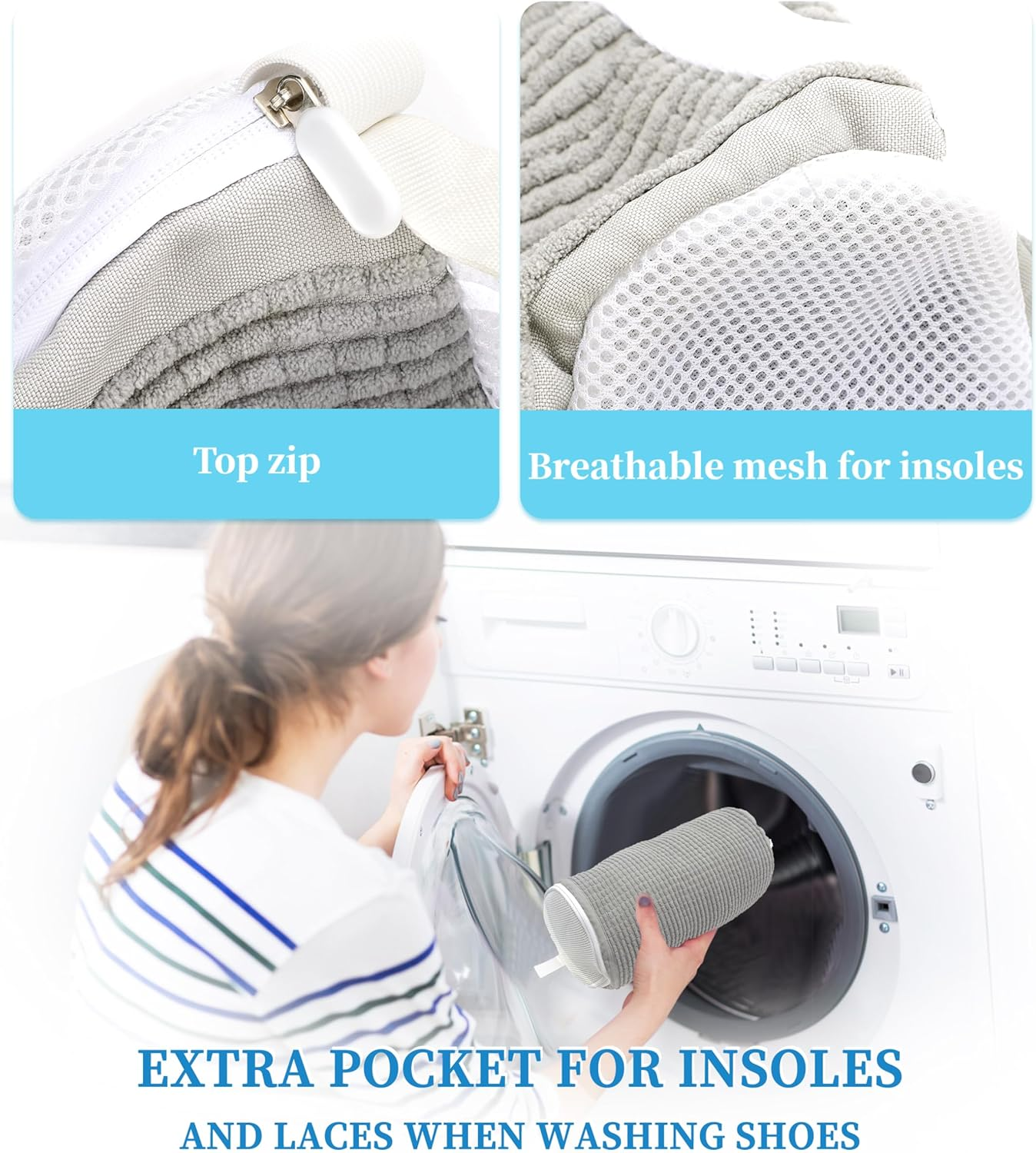 Shoe Washing Net Pack of 2 Shoe Washing Bags Washing Bag for Shoes Washing Machine 10,000 + Airy Fibres, Permeable Mesh, Use: Sports Shoes, Running Shoe image number 1