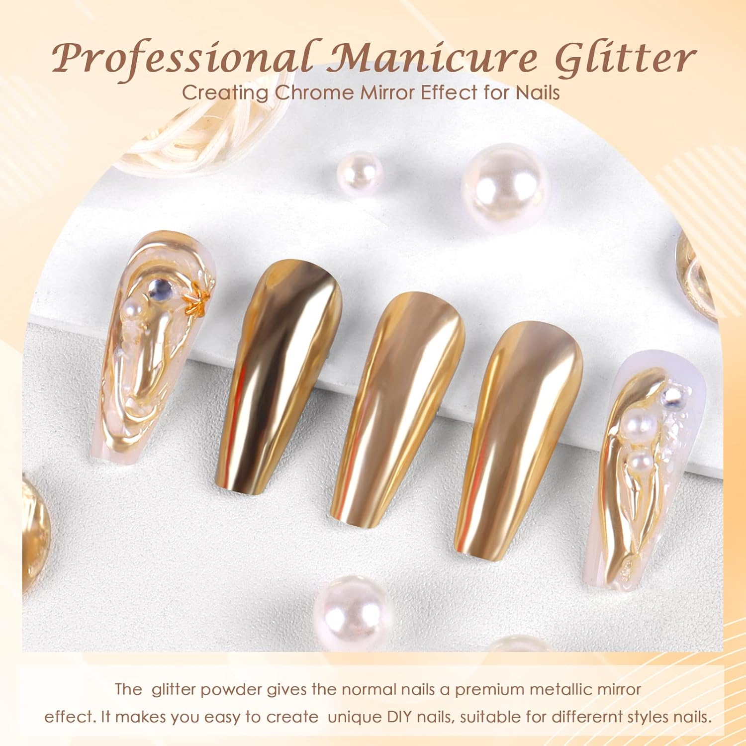 Laza Chrome Nail Powder Mirror Effect Metallic Dust Holographic Glitter Glazed Manicure Decoration Reflective Pigment for DIY Gel Polish Nail Art, Resin Craft, Gifts - Gold image number 6