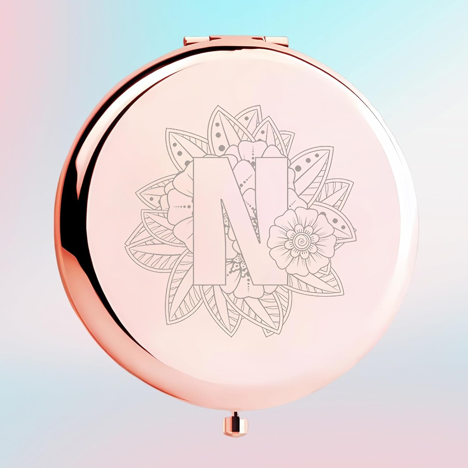 Rose Golden Compact Makeup Mirror, A-Z Surname Style Design, Perfect Present for Birthday Present, Christmas, Mother'S Day, Sister Gifts and Best Friends Gift. 1X/2X Magnifying, Foldable Cosmetic, U