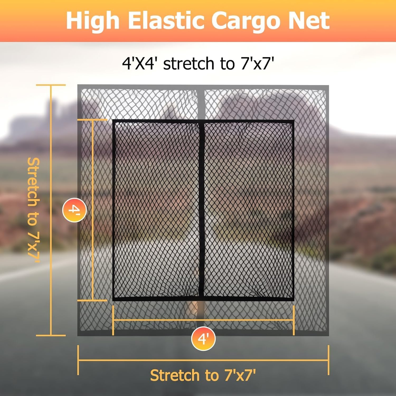 Highly Elastic Cargo Net, Simple Pickup Truck Bed Cargo Mesh Organiser, Suitable for Trailer,Ford,Chevrolet,Dodge Truck Bed Daily Light Loads of Trucks Accessories, 4'X4' Stretches to 7'X7' image number 1