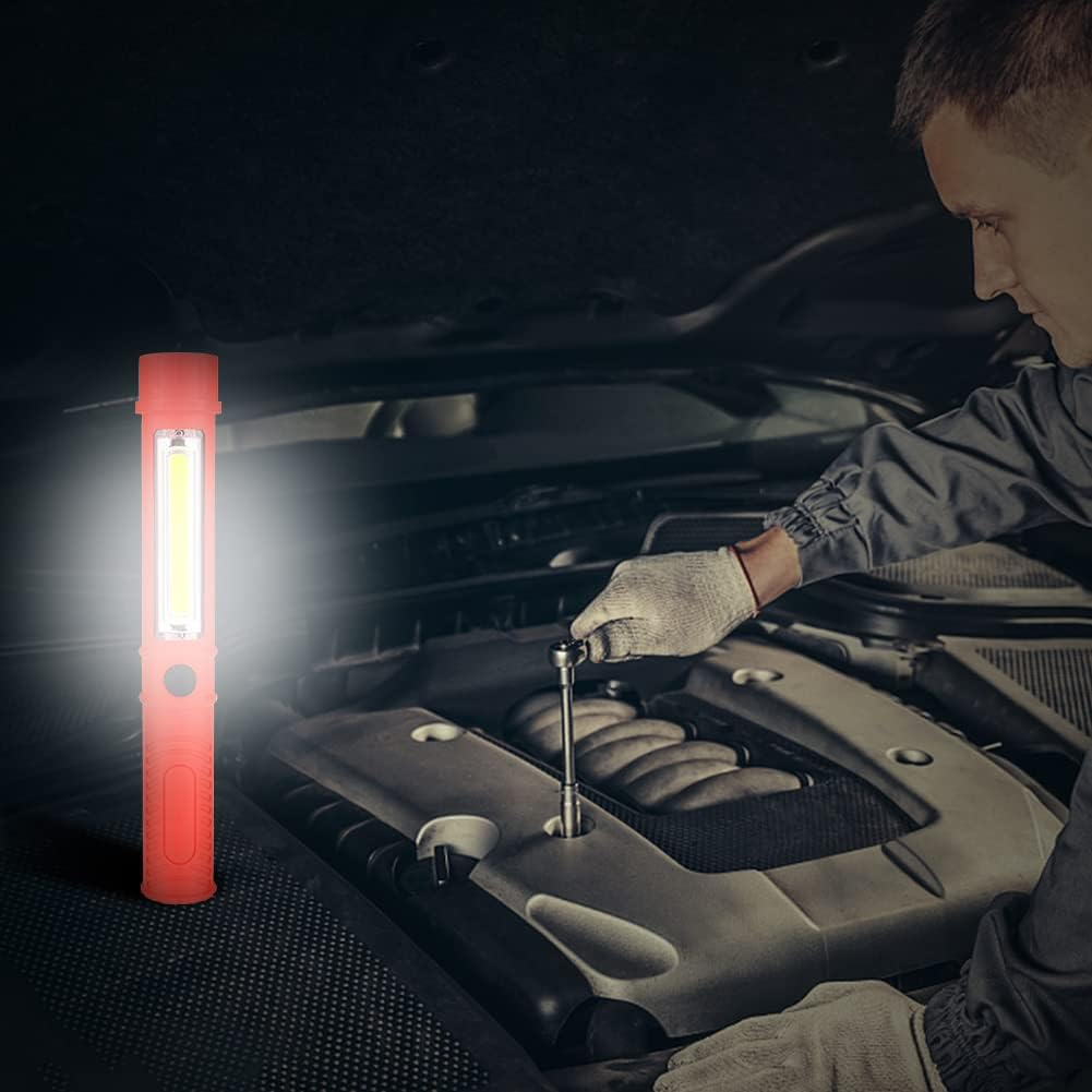 LED Portable Worklight Magnetic Flashlight,Unique Cool Gadget Tool for Men Dad Him Gift Idea,Pocket Battery COB Work Lamp Torch for Automotive,Grill,Camping,Emergency (2 Pack,Black,Batteries Included) - Black 2 image number 4