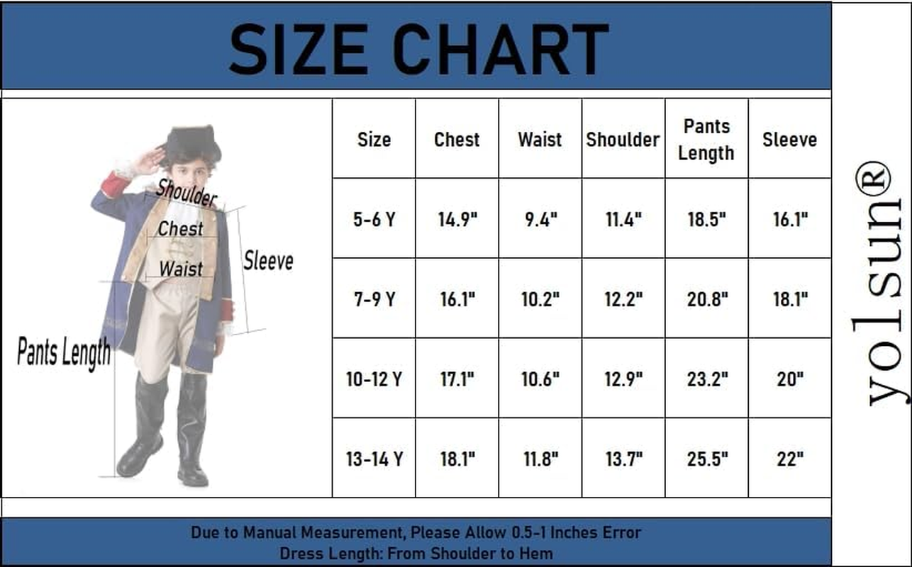 Yolsun George Washington Costume for Boys, Boys Founding Father Costume, Colonial Dress up Set for Children image number 1