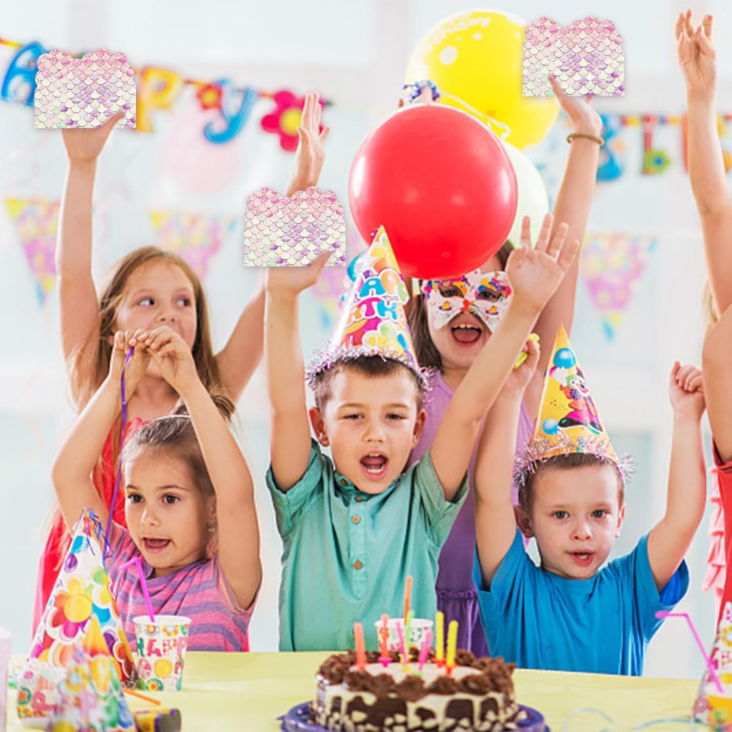 40Pcs Birthday Invitations for Girls, Lovely Mermaid Themed Party Invitations Cards, Kids Party Invitations for Girls Double-Sided Printed (Pink) image number 1