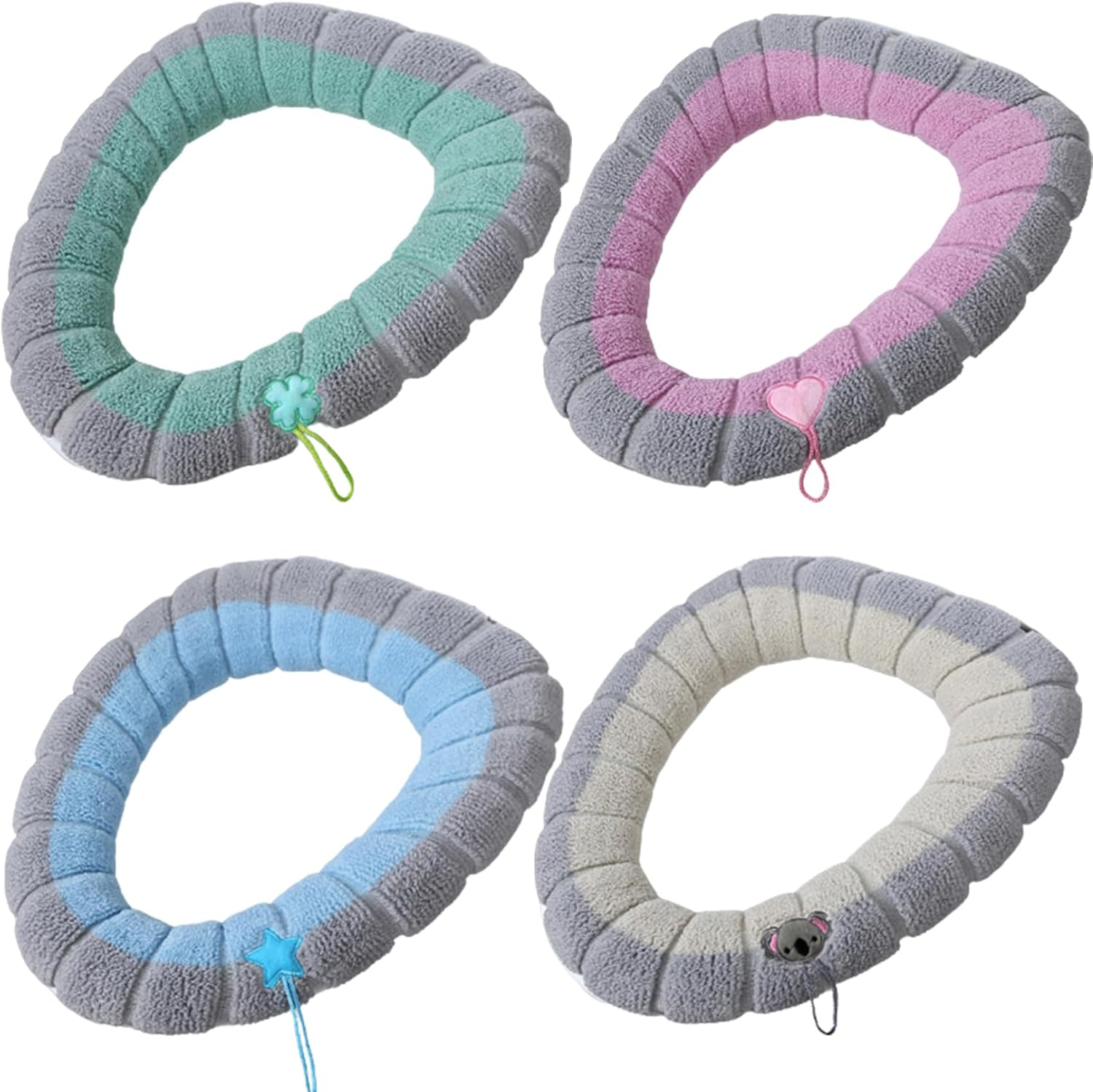 Toilet Seat Covers Toilet Lid Cover 4PCS Soft Toilet Seat Warmer Cushion with Handle Winter Thick Stretchable Washable Bathroom Toilet Seat Cushion Fits All Oval Toilet Seats Type 2
