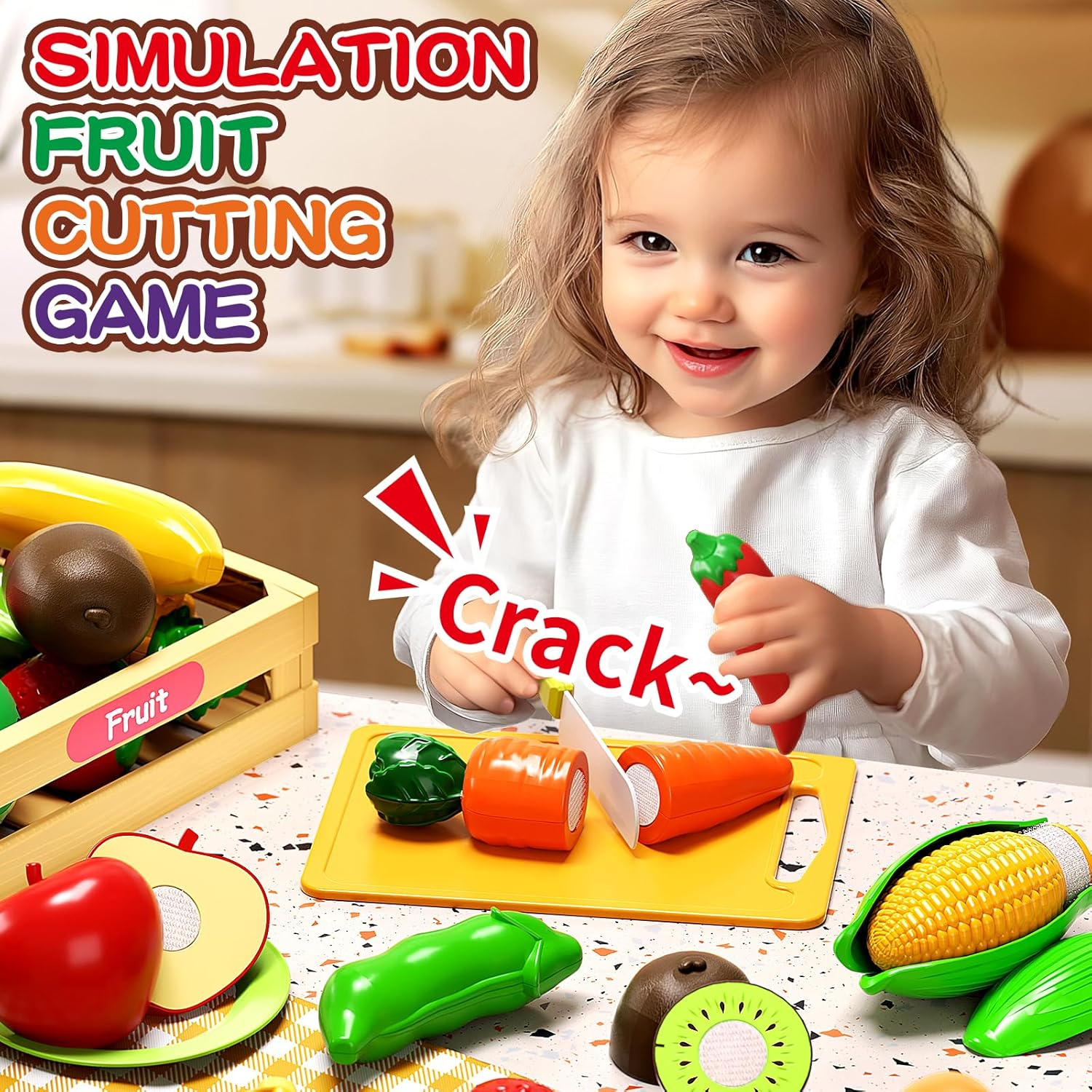 35PCS Pretend Play Food Cutting Set for Kids, Cuttable Fruits and Vegetables Toy with Knives, Cutting Boards and Baskets, Montessori Food Sorting Toys for Toddlers, Kids, Boys, Girls image number 1