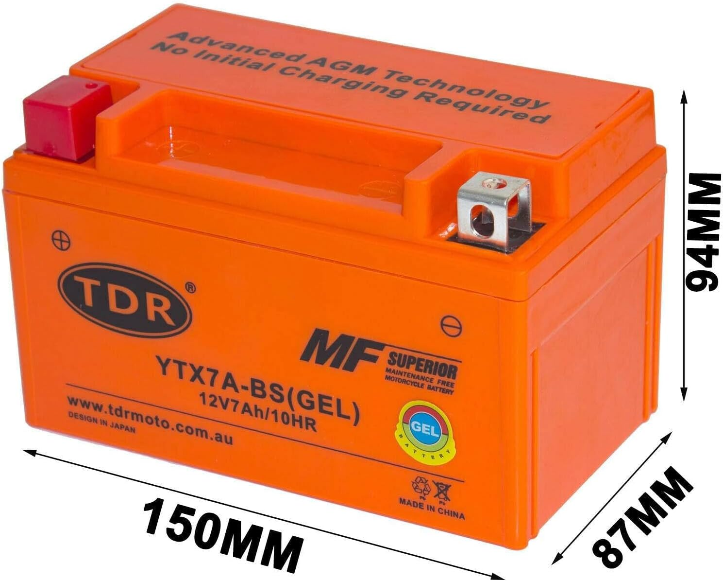 TDR YTX7A-BS 12V 7Ah GEL Motorbike Battery image number 6