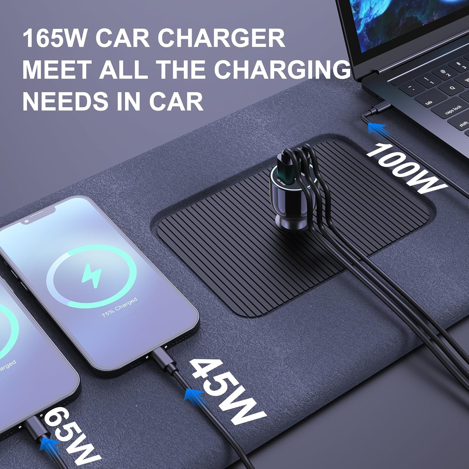 165W USB C Car Charger, 3-Ports PD 100W PPS 45W QC65W Super Fast Charging for Macbook Pro Air Iphone 16 15 Pro Max Ipad Samsung Galaxy S24/23 and More image number 2