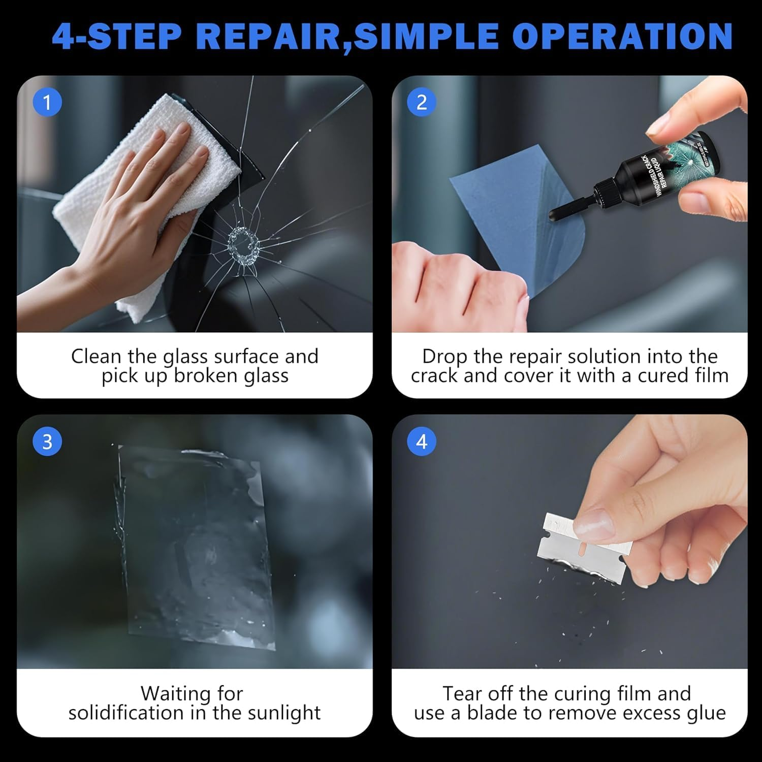 2 Pcs Cracked Windshield Repair Kit, 40Ml Professional Windshield Glass Repair Kit with Fast-Curing Resin, DIY Car Windshield Chip Repair Kit for Long Cracks, Rock Chip & Scratch Remover image number 2