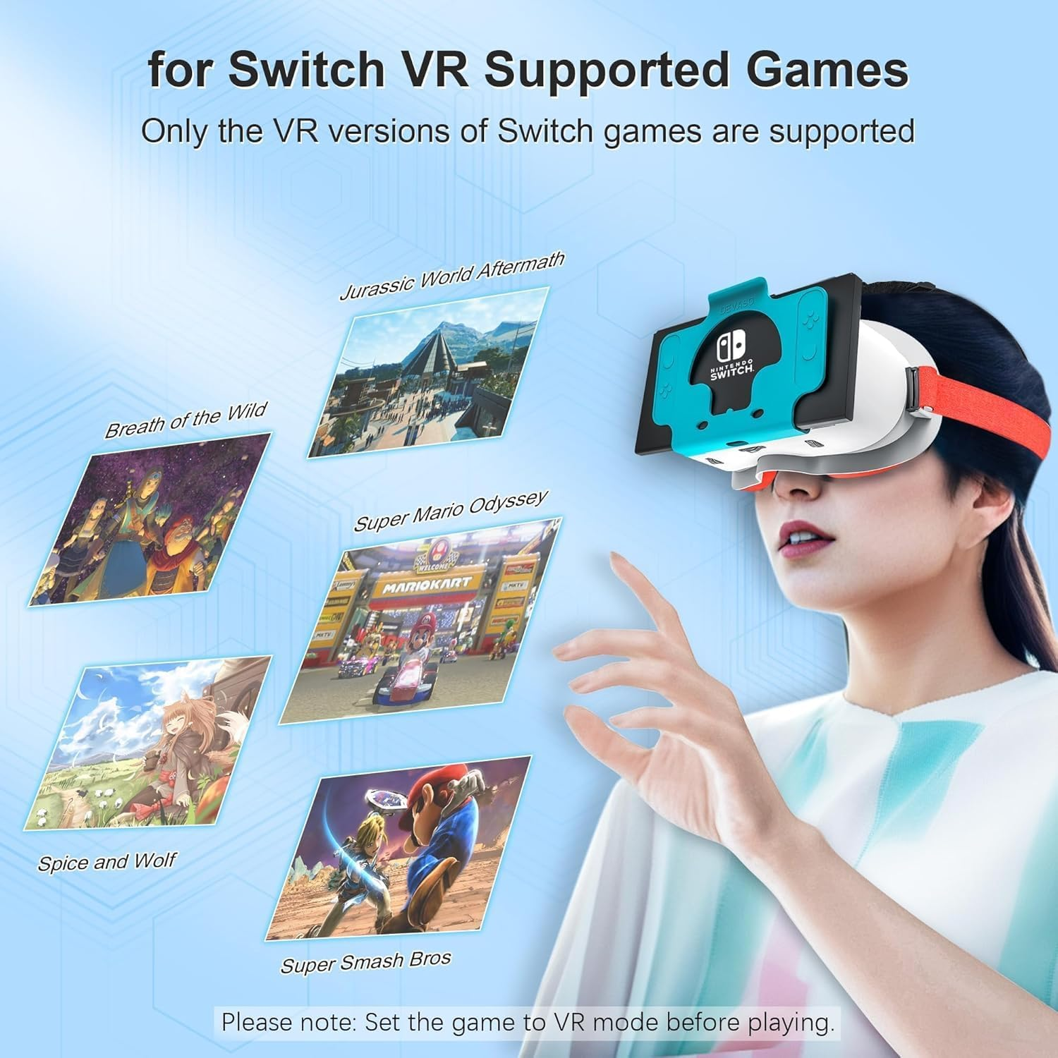 VR Headset for Switch and OLED, Upgraded Virtual Reality VR Glasses with Adjustable HD Lenses Comfortable Head Strap, 3D Goggles for Nintendo OLED VR Games (White+Red) - White+Red image number 4