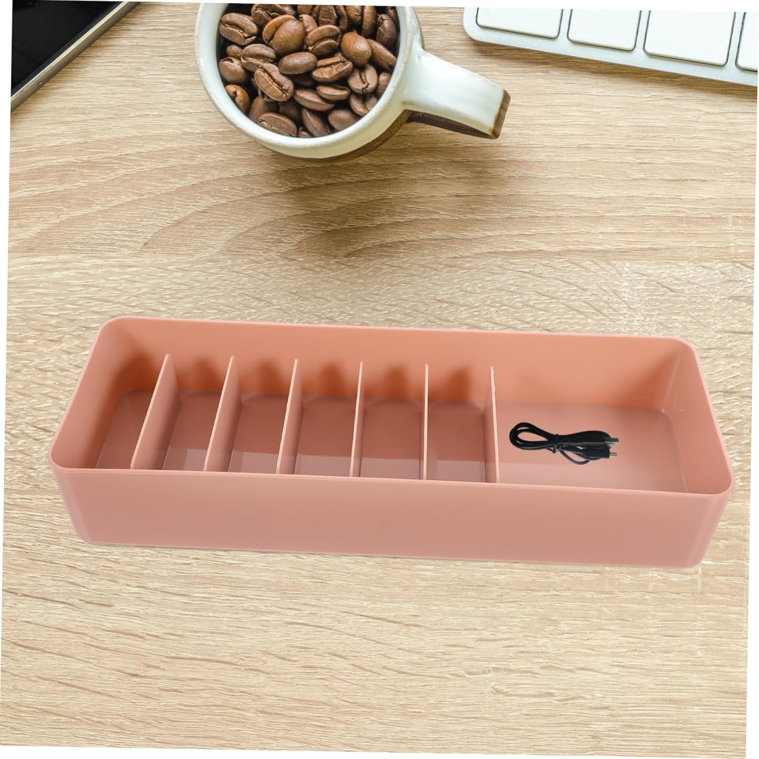 Mipcase Cable Storage Bin and Wire Storage Box with Dustproof Cover, Pink Desktop Electronic Cable Management Organizer for Home Office Charger and Computer Accessories image number 4