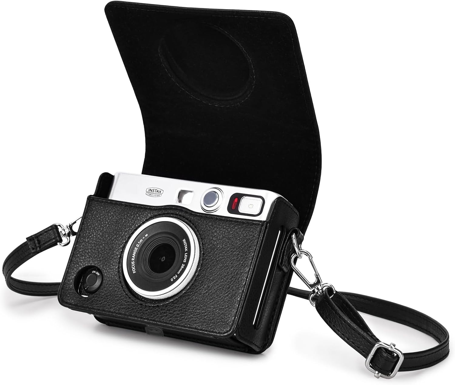 Rieibi Mini EVO Case - Vintage PU Leather Protective Case for Fuji Instax Mini EVO Instant Camera - Removable Case with Adjustable Shoulder Strap Battery Charging Port - Black