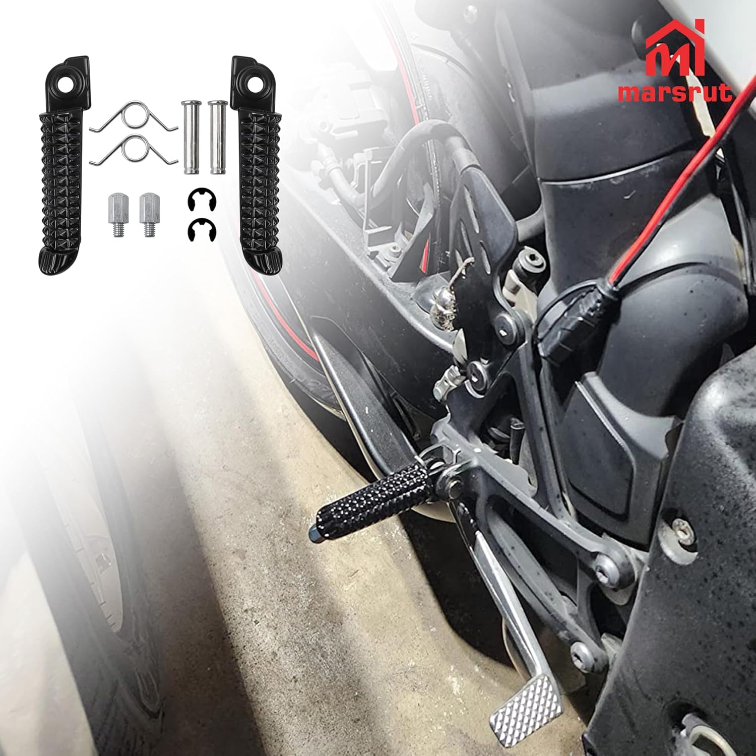 1 Pair Foot Pegs Fits for Yamaha R3 MT-03 YZF R25 MT25 MT03 2014-2023, Front Passenger Motorcycle Footrest Pedal Peg Rest Bracket, Aluminum Driver Footpeg Set, Posapies Para Moto (10Pcs, Color: Black) image number 5