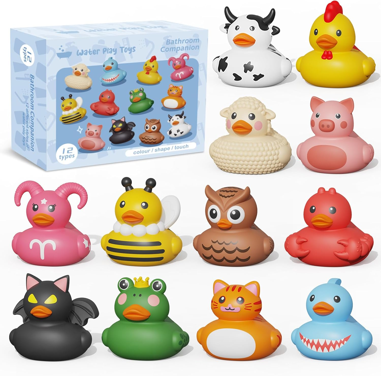 12PCS Rubber Ducks,Toddler Bath Toys,No Hole Bathtub Toys,Baby Pool Toys for 18 Months and Older image number 2