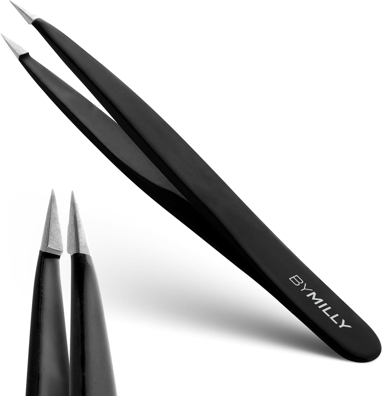 By MILLY Pointed Tweezers | High Carbon Stainless Steel Needle Nose | Fine Point Precision Hair Removal | Perfectly Aligned & Hand-Filed Sharp | Silver